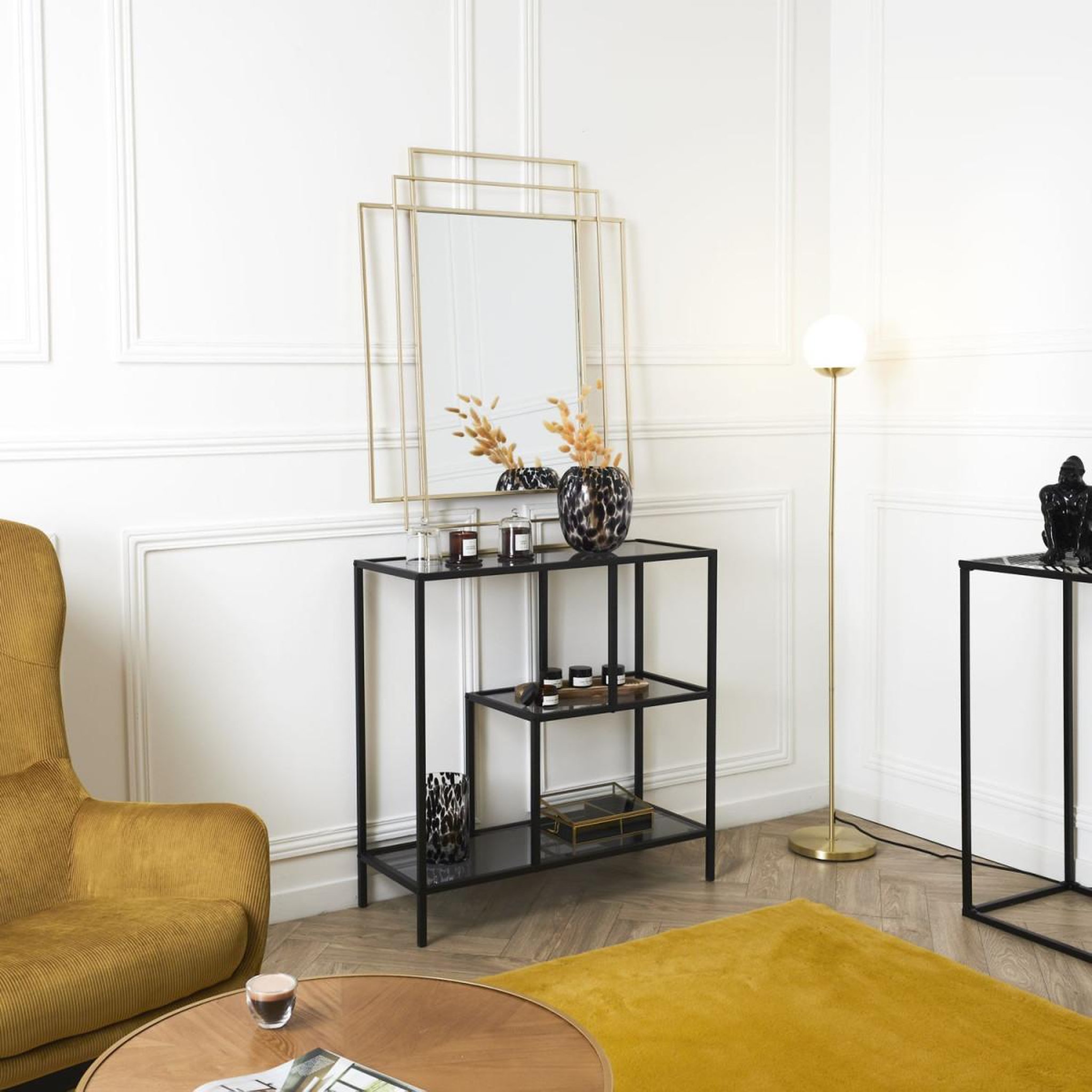 Voir la diapositive 4 : The Home Deco Factory Étagère en Verre Fumé  Edison  80cm Noir