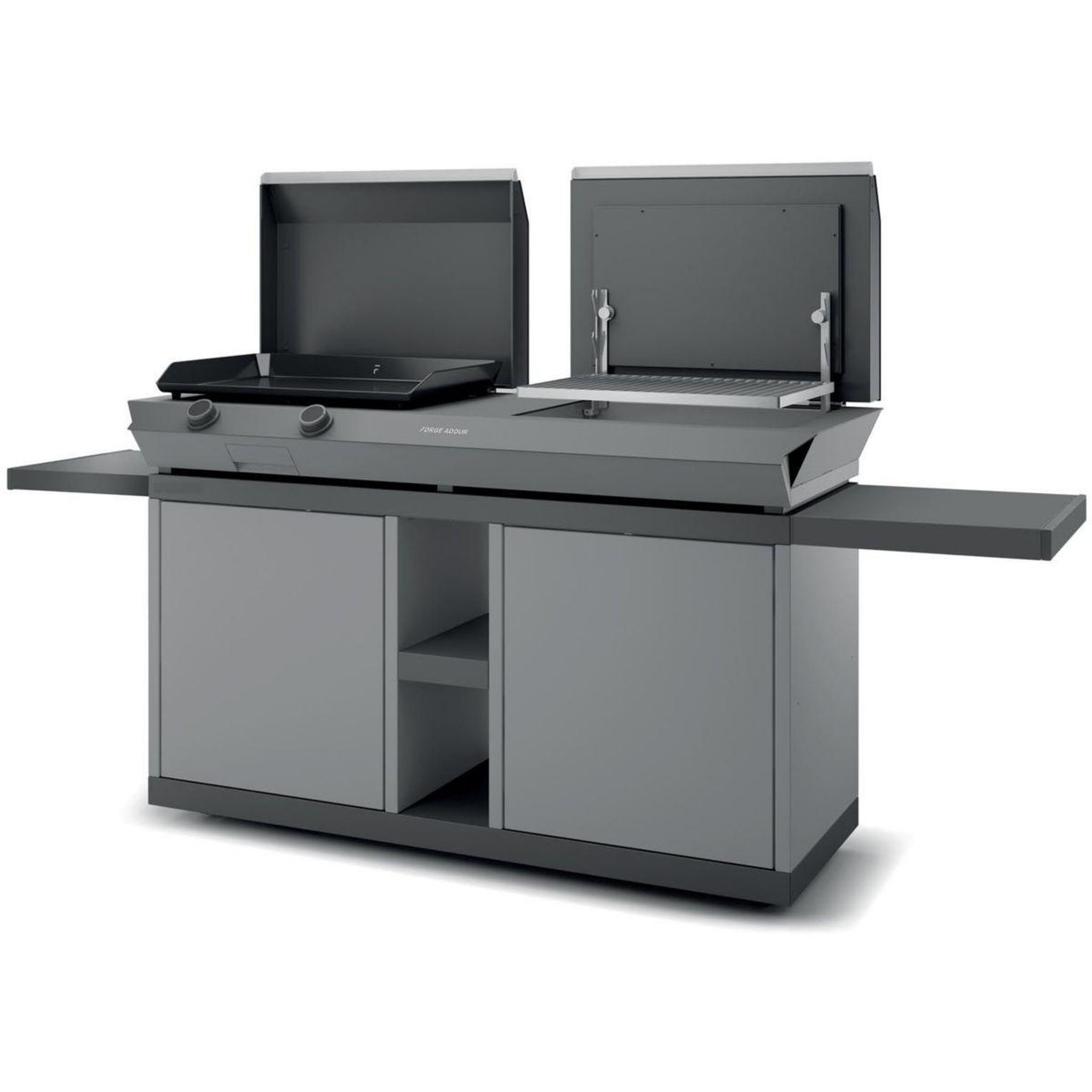 FORGE ADOUR Chariot plancha combi g ng 2 tablettes rabattables 2portes coulissantes