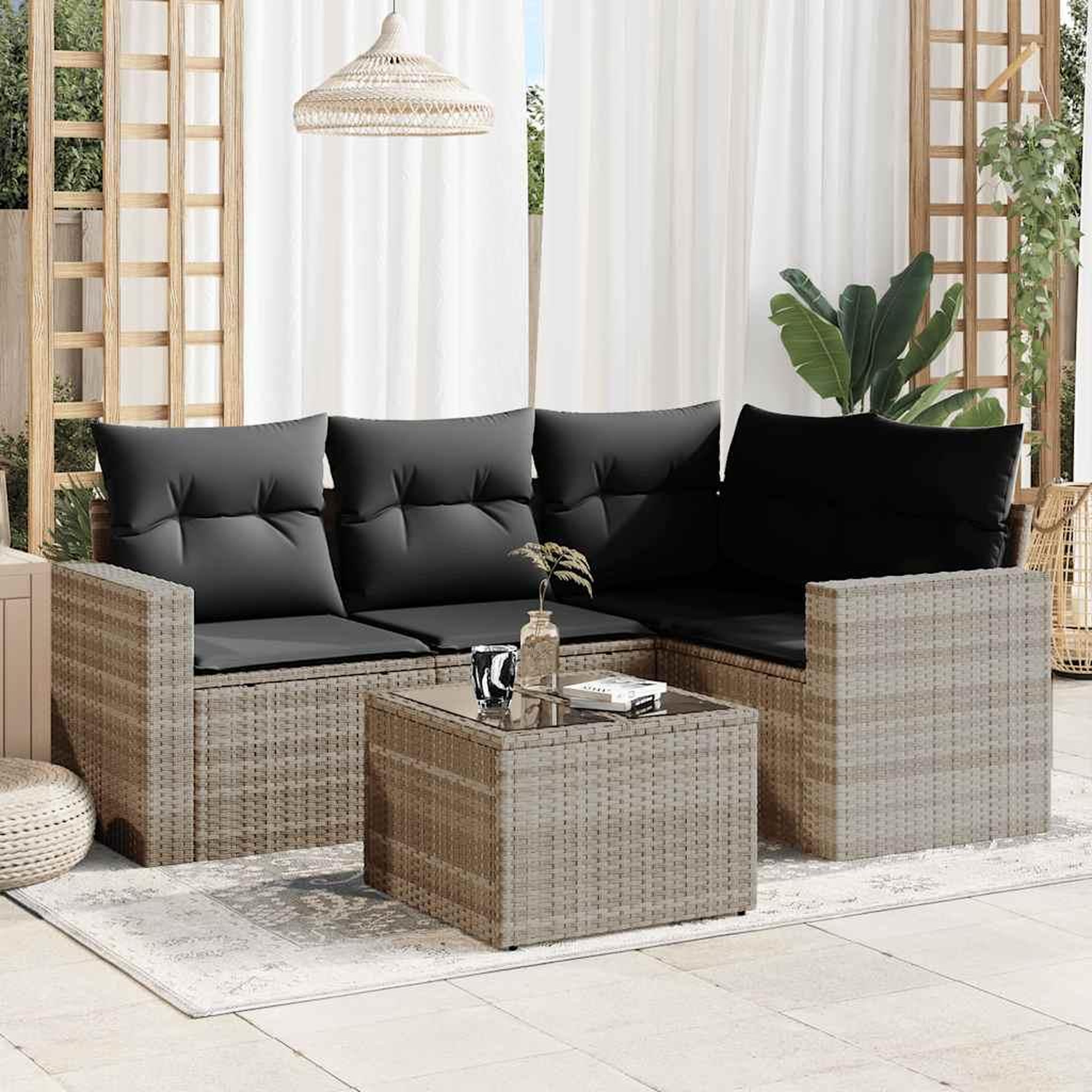 VIDAXL Salon de jardin 5 pcs avec coussins gris clair resine tressee