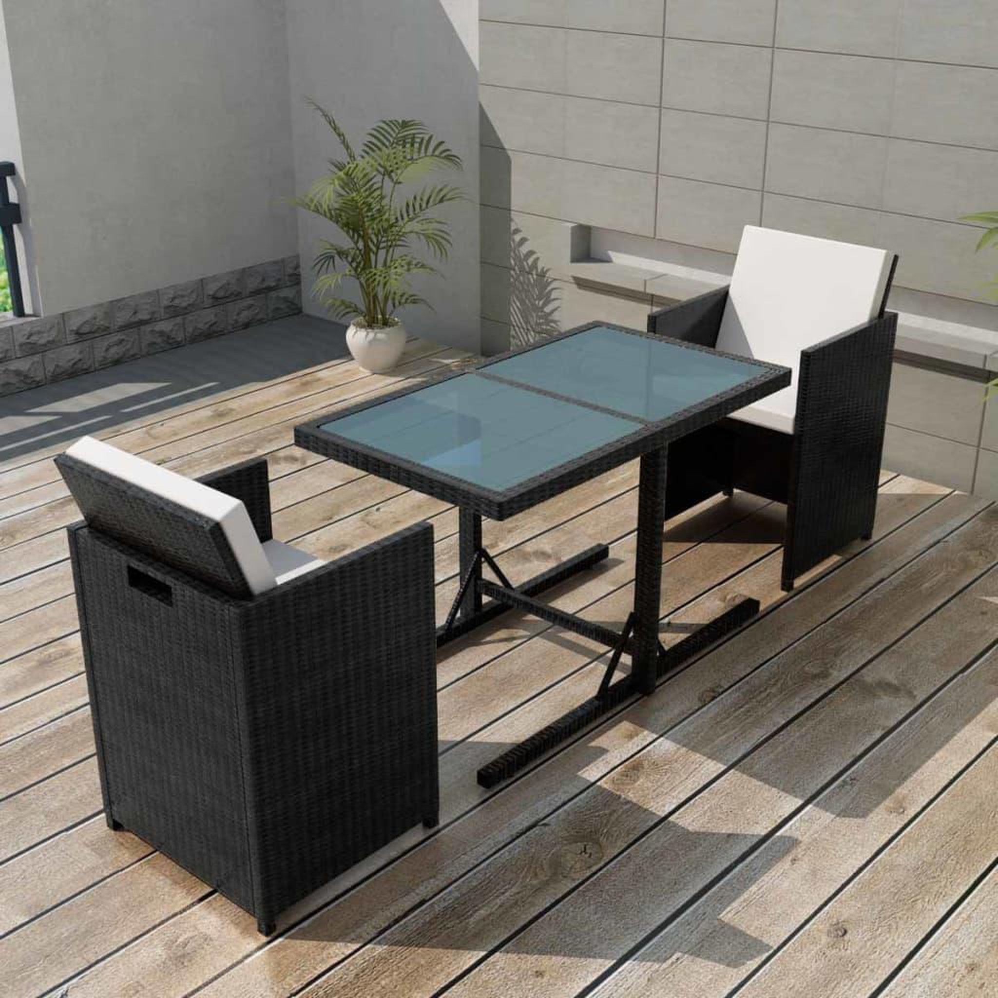 Voir la diapositive 1 : VIDAXL Ensemble de bistro 3 pcs avec coussins resine tressee noir