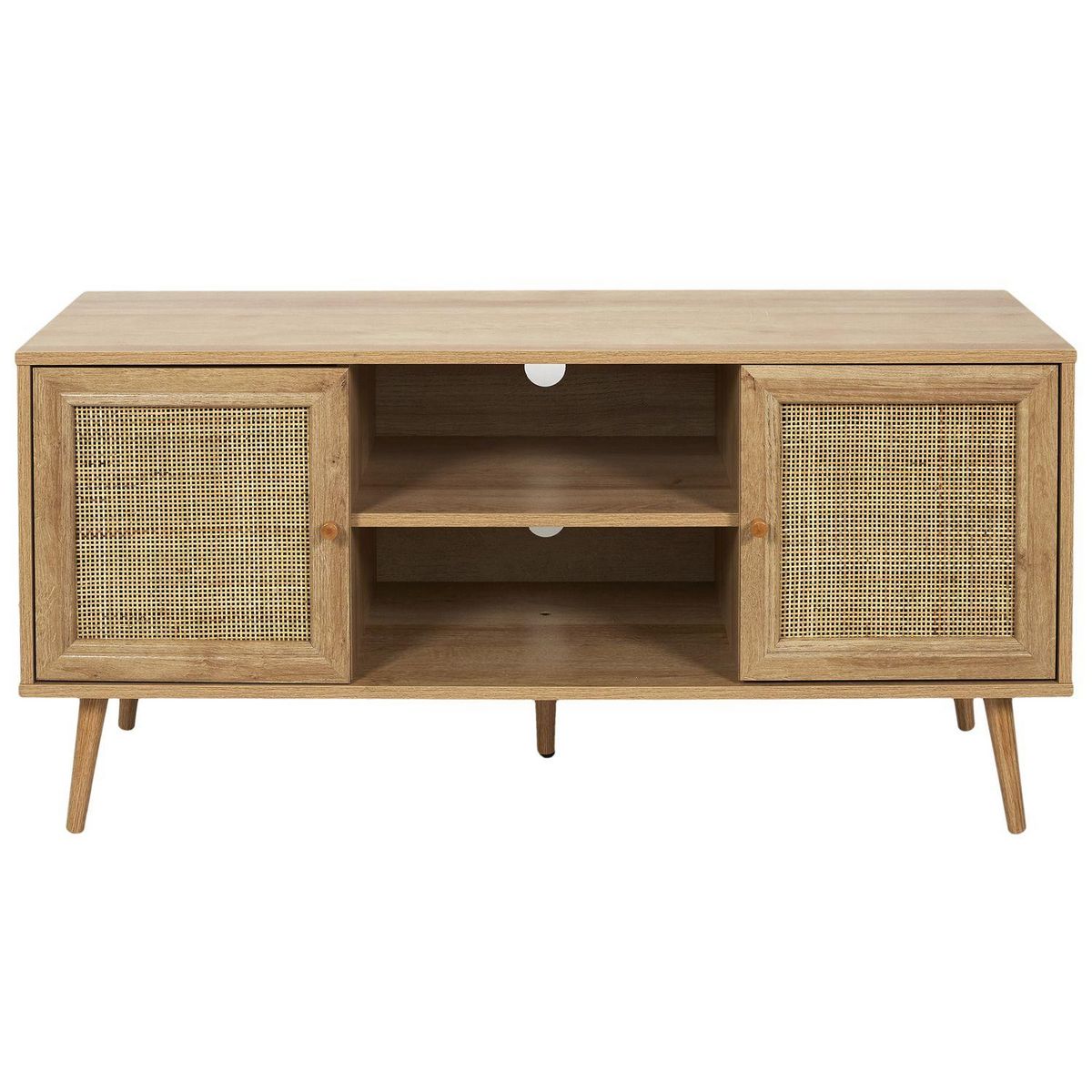 TOILINUX Meuble TV en cannage et panneaux de particules