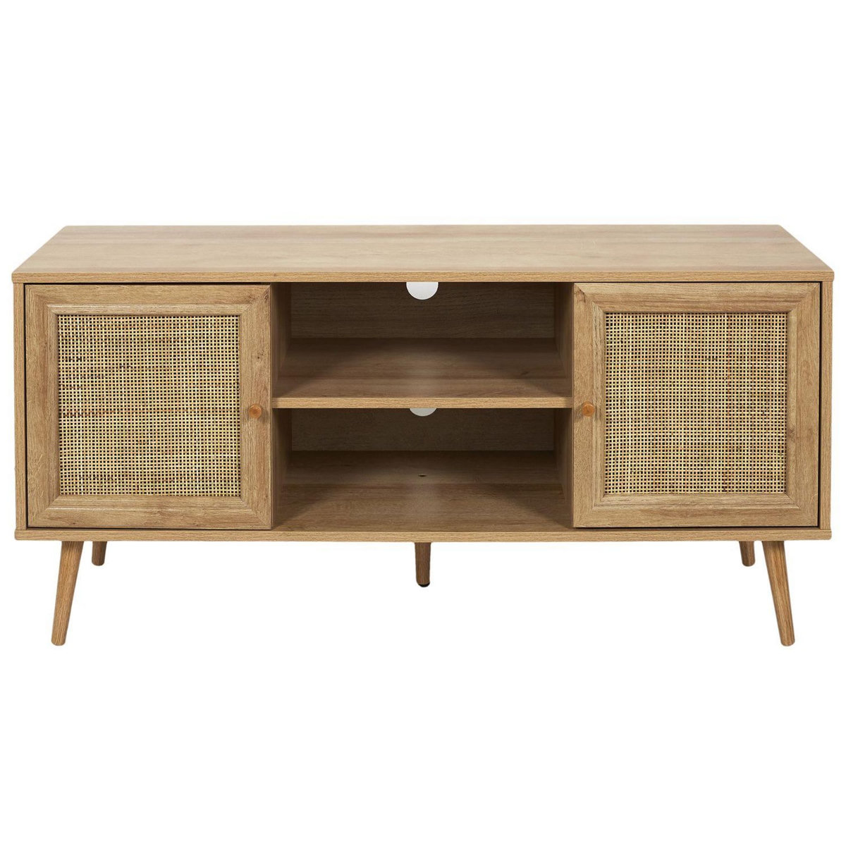 TOILINUX Meuble TV en cannage et panneaux de particules