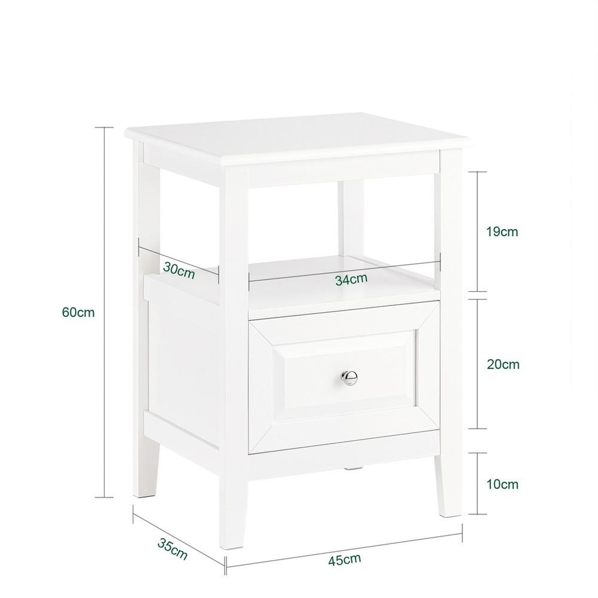 Voir la diapositive 3 : SOBUY SoBuy - Table De Chevet à un tiroir - Blanc - 45x35x60cm - Nordique - FBT131-W