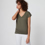 Voir la diapositive 1 : IN EXTENSO T-shirt manches courtes col v vert kaki femme