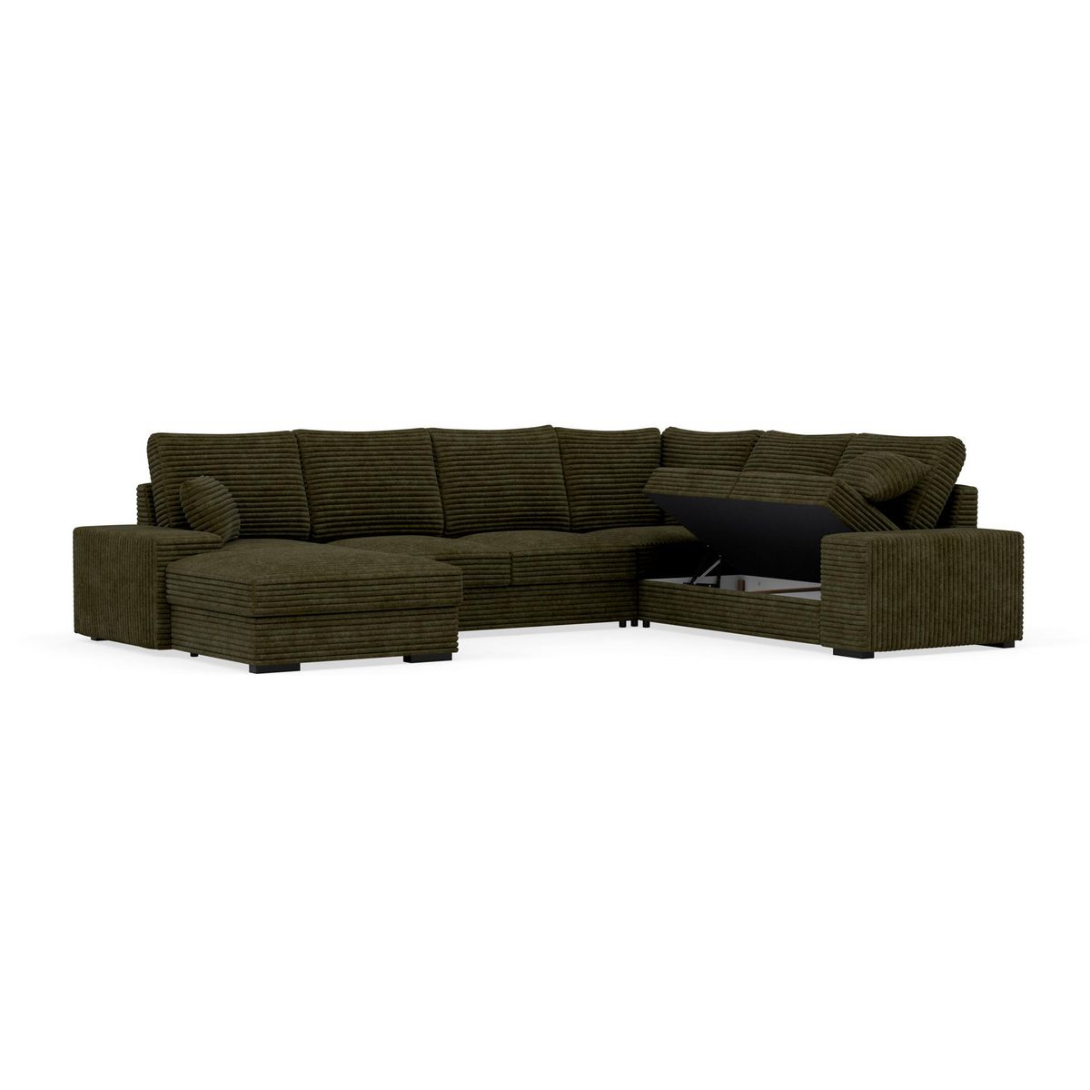 BEST MOBILIER Lorie - canapé panoramique d'angle droit 7 places convertible en velours côtelé grosse côte avec coffre