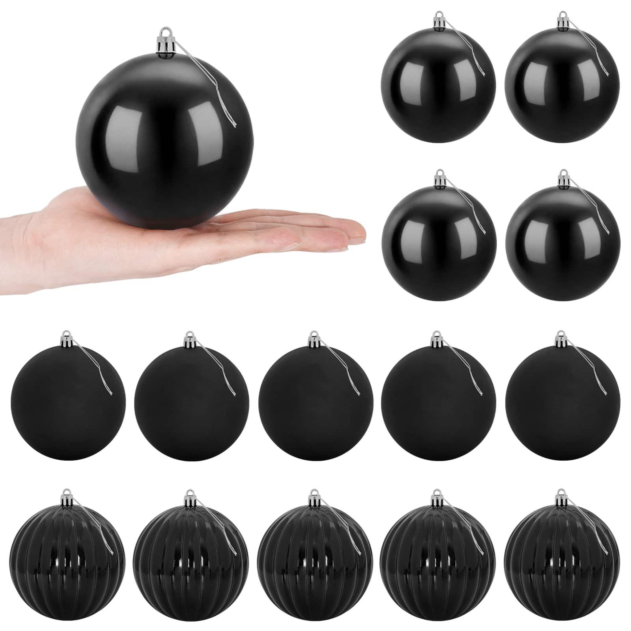VIDAXL Ensemble de boules de Noël XL 15 pc Noir Diam. 10 cm Plastique
