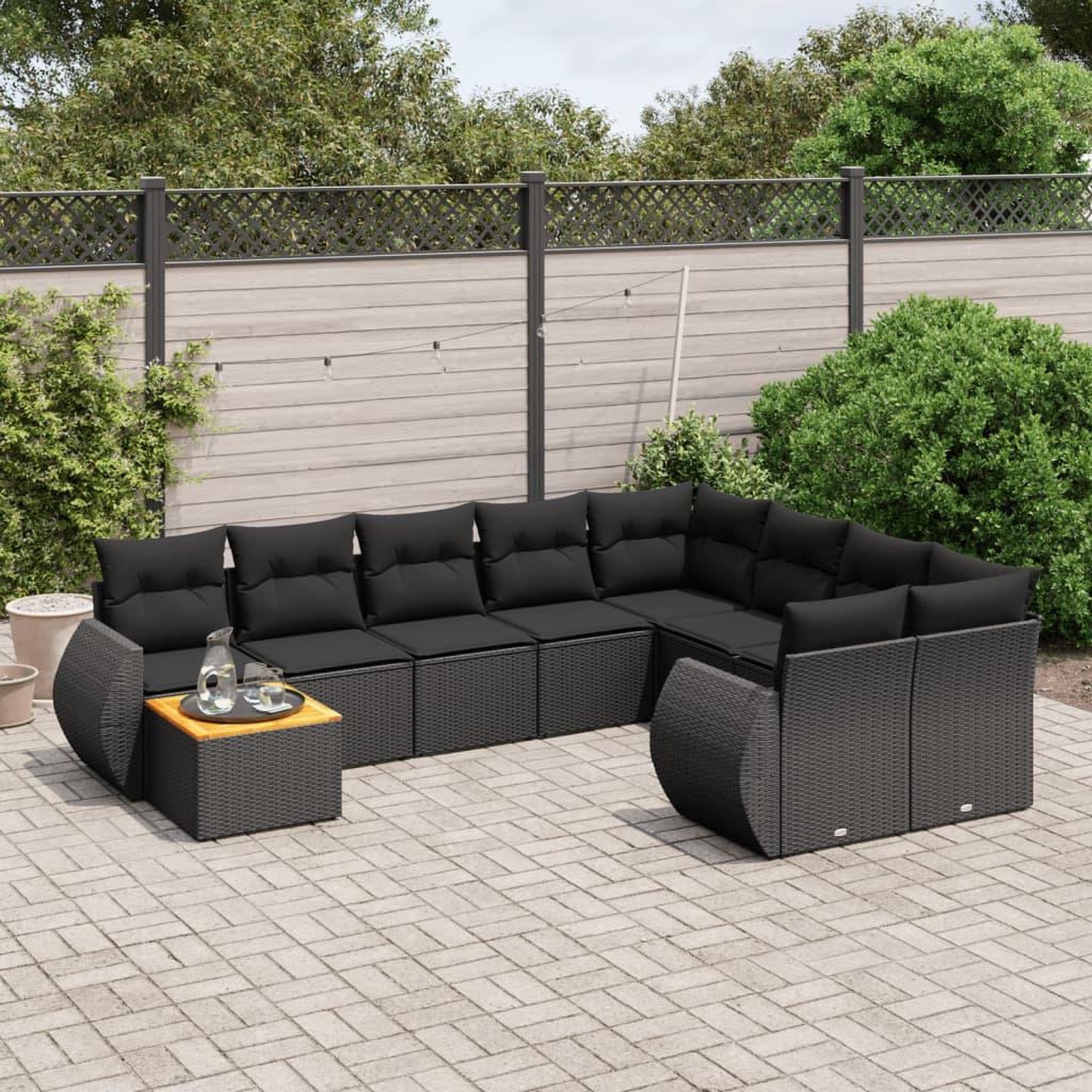 VIDAXL Salon de jardin 10 pcs avec coussins noir resine tressee