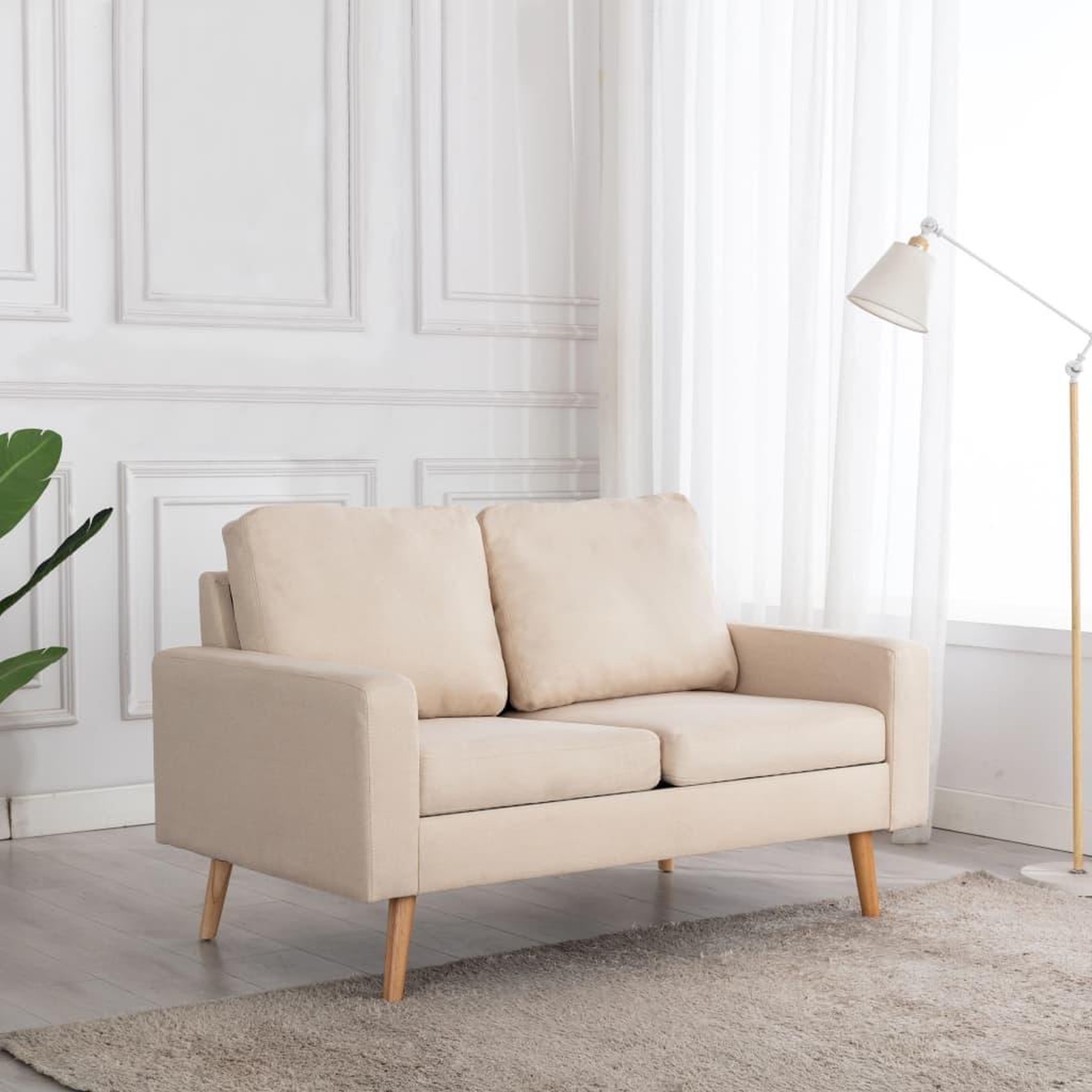 Voir la diapositive 1 : VIDAXL Canape a 2 places Creme Tissu