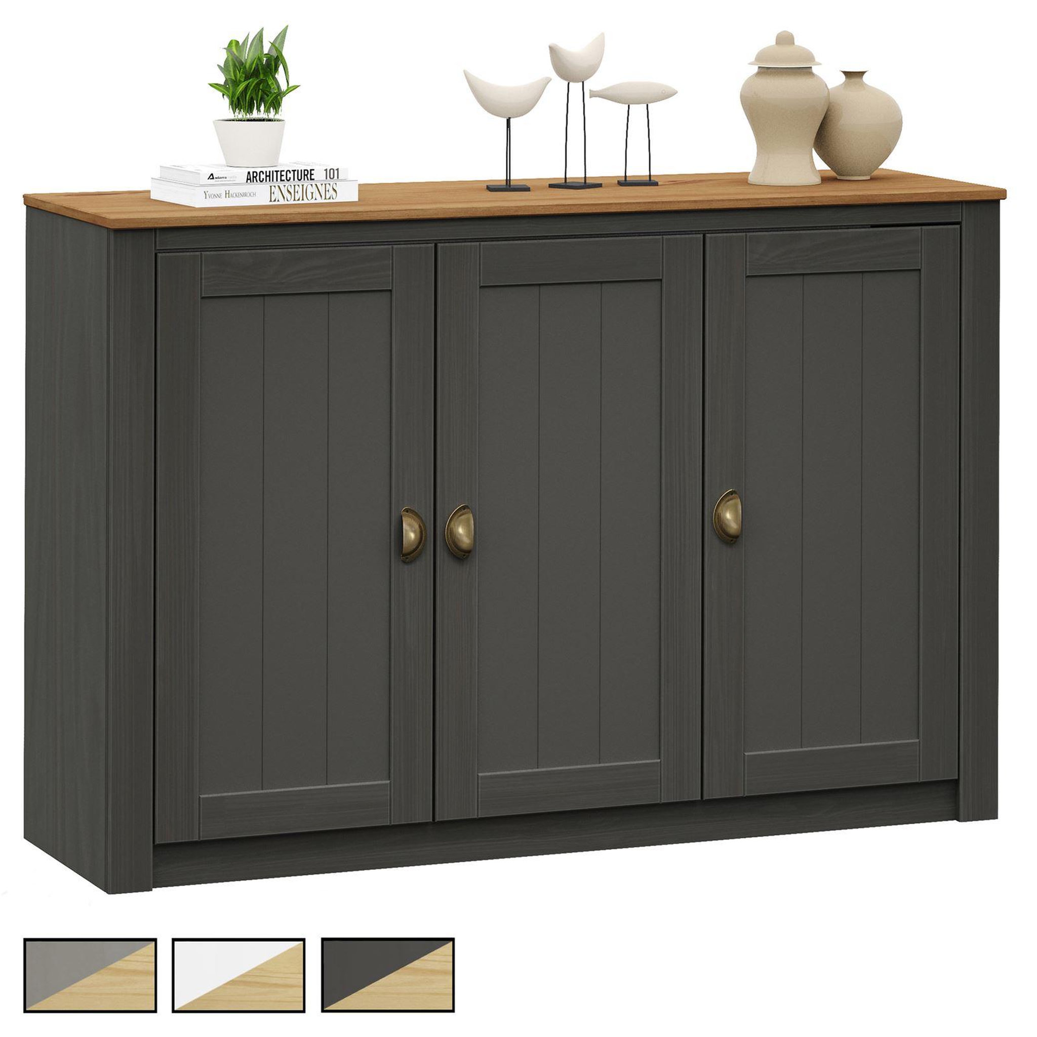 IDIMEX Buffet BOLTON 3 portes avec 5 étagères, en pin massif. Coloris disponibles : Bicolore