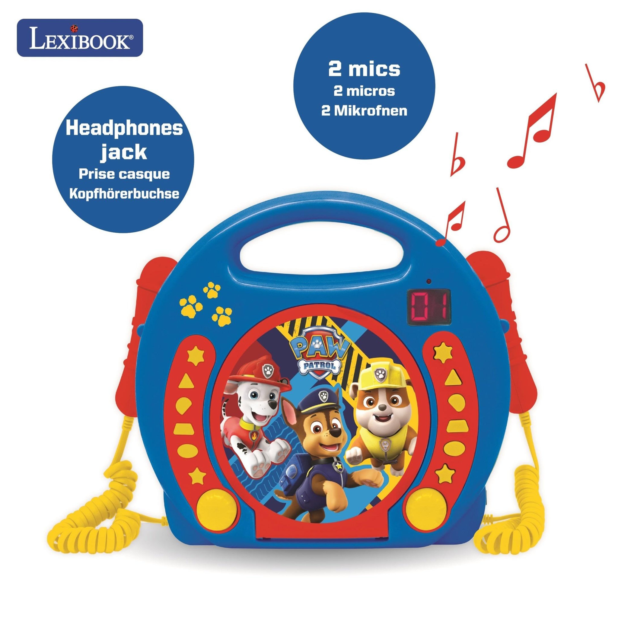 Voir la diapositive 3 : Lexibook Lecteur CD portable avec 2 microphones Pat Patrouille