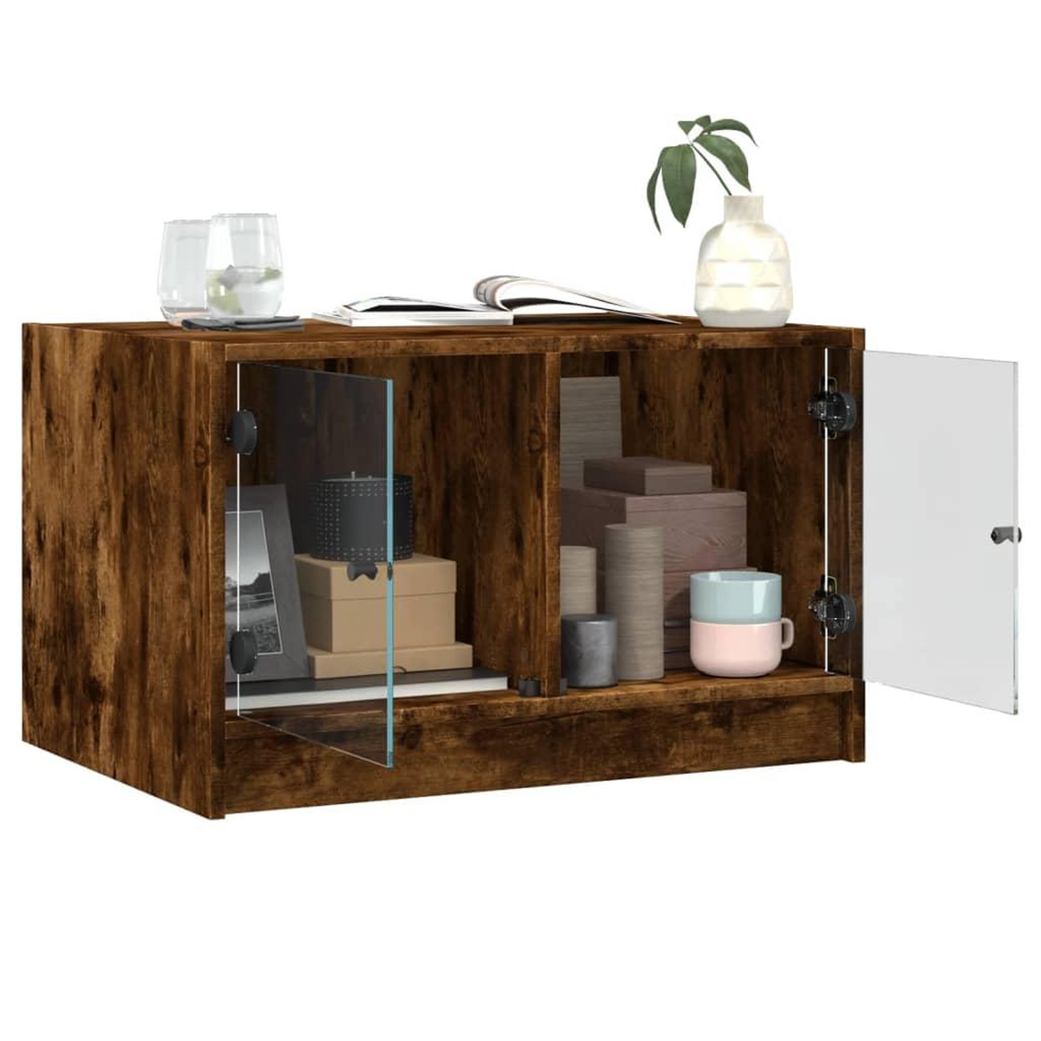 Voir la diapositive 5 : VIDAXL Table basse avec portes en verre chene fume 68x50x42 cm