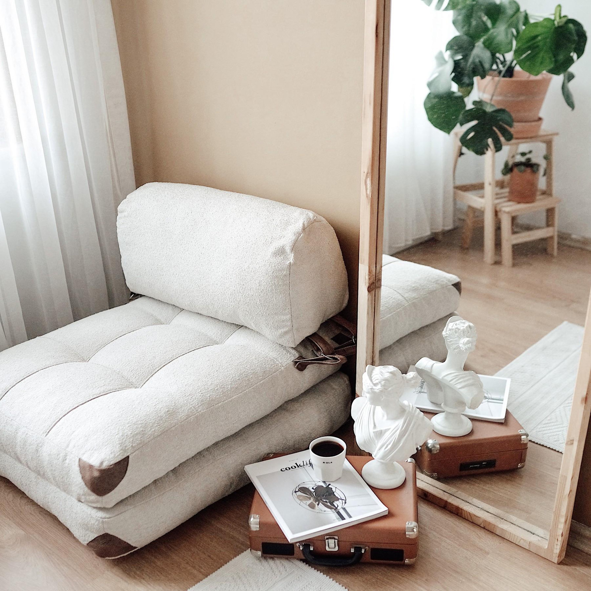 Voir la diapositive 4 : Habitat et Jardin Fauteuil-lit en tissu  fold  - 80 x 60 x 70 cm - crème