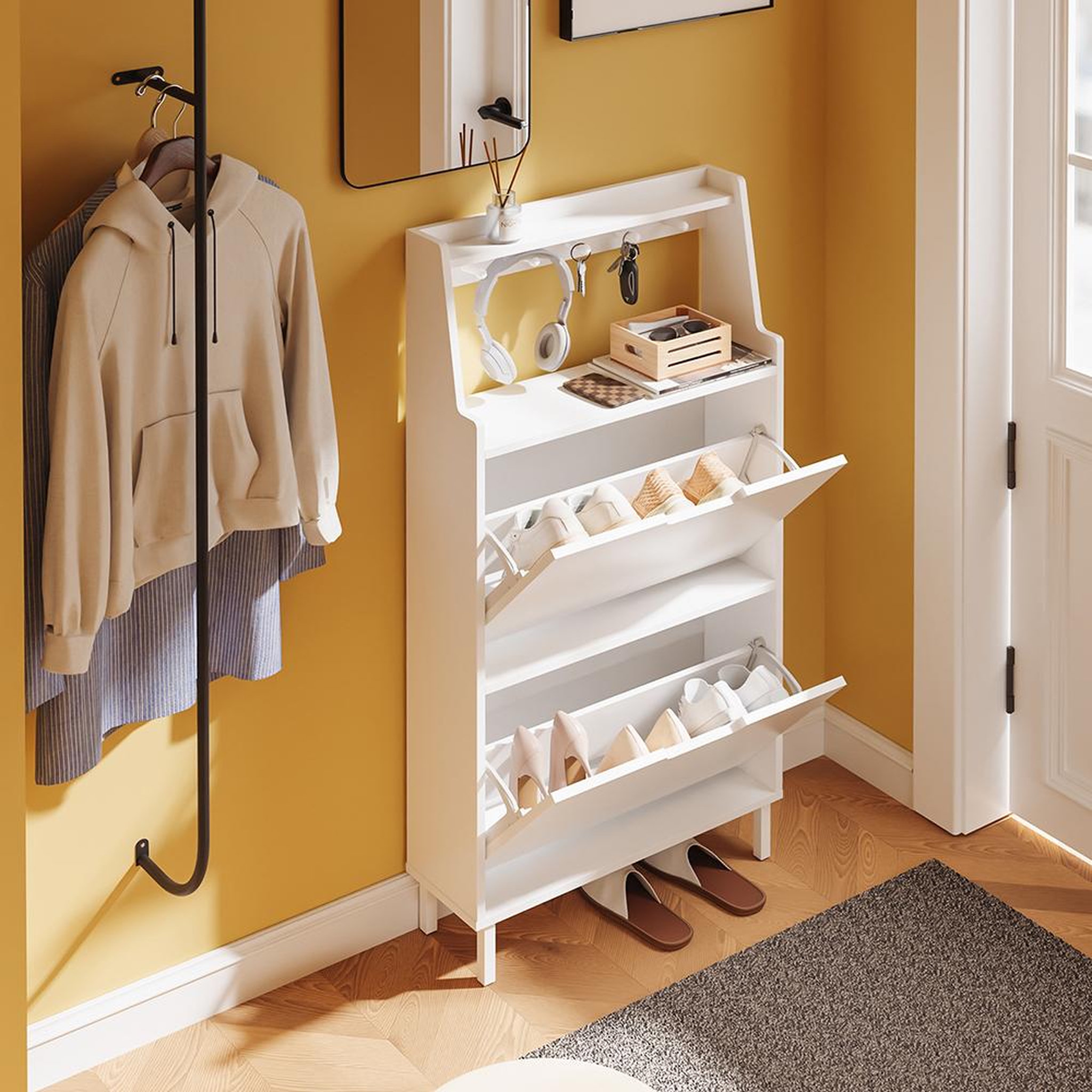 Voir la diapositive 4 : SOBUY Armoire à chaussures Blanc 60x19x119cm FSR221-W