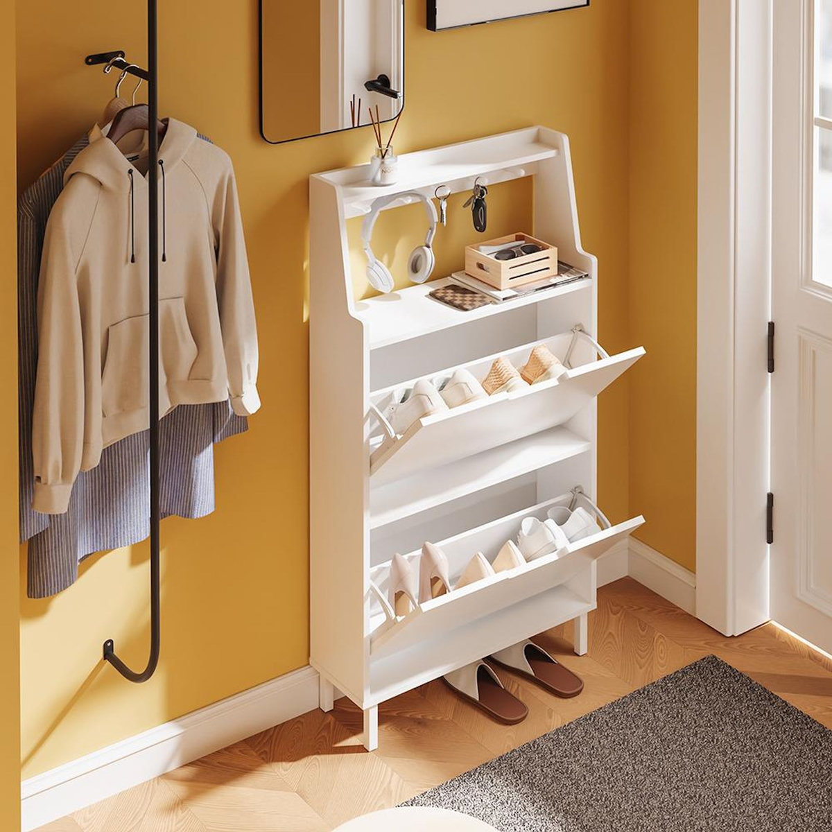 SOBUY Armoire à chaussures Blanc 60x19x119cm FSR221-W