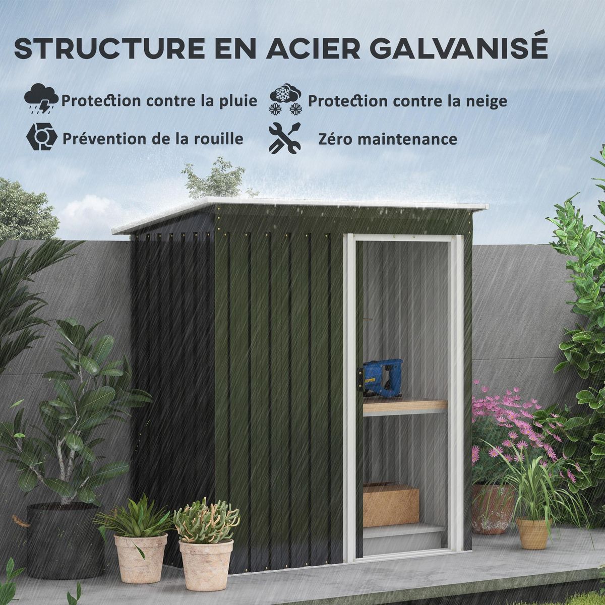 OUTSUNNY Abri de jardin - remise pour outils - cabanon porte coulissante - dim. 163L x 89l x 182H cm - tôle d'acier noir blanc