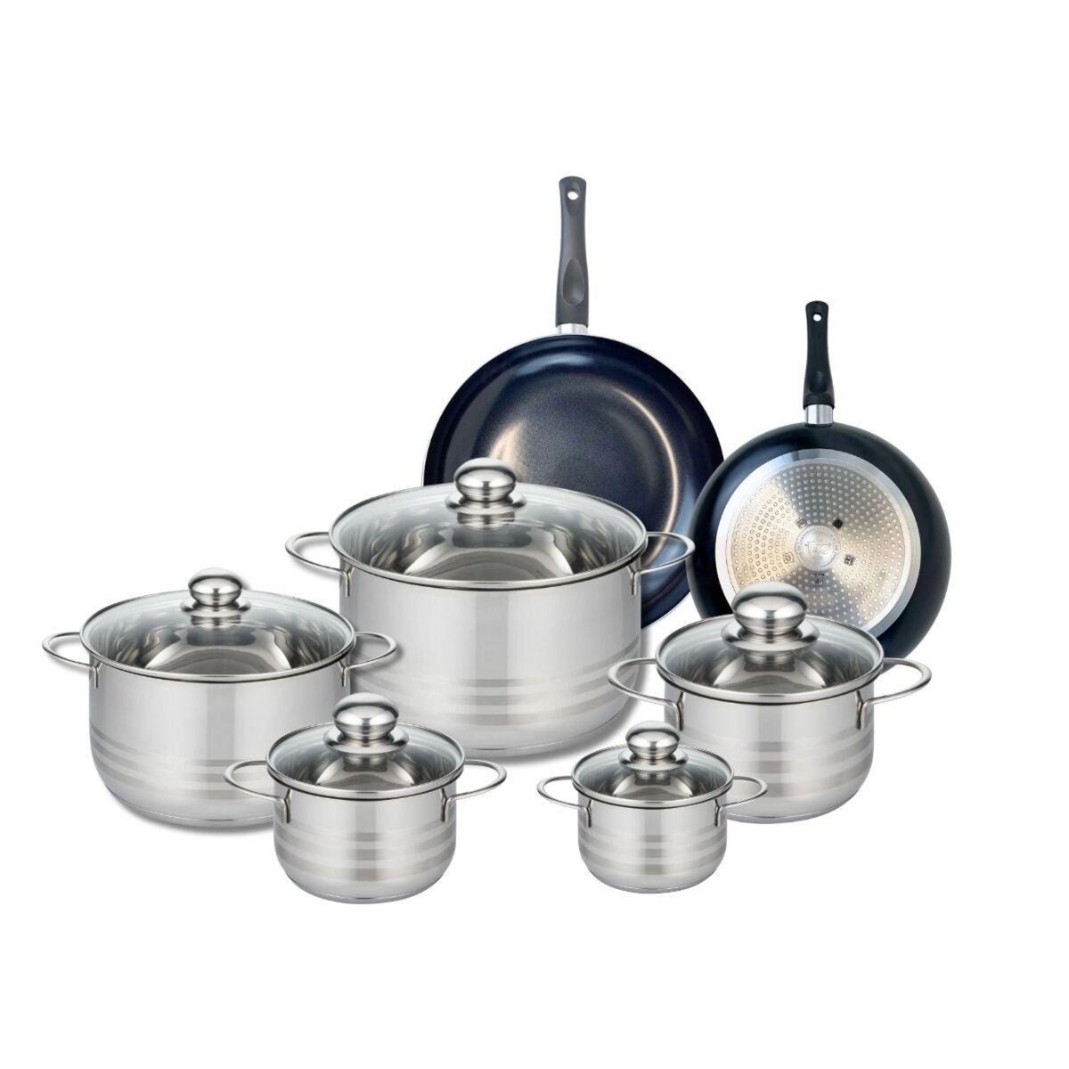ELO Ensemble de 2 Poêles de cuisson 20 et 24 cm et 5 faitouts 12, 14, 16, 20 et 24 cm Elo Prima Brillant
