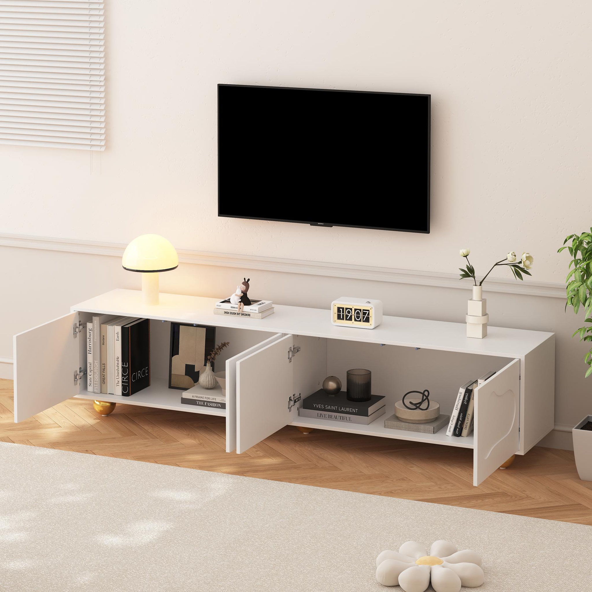Voir la diapositive 5 : MERAX Meuble tv blanc 180 cm panneau de particules