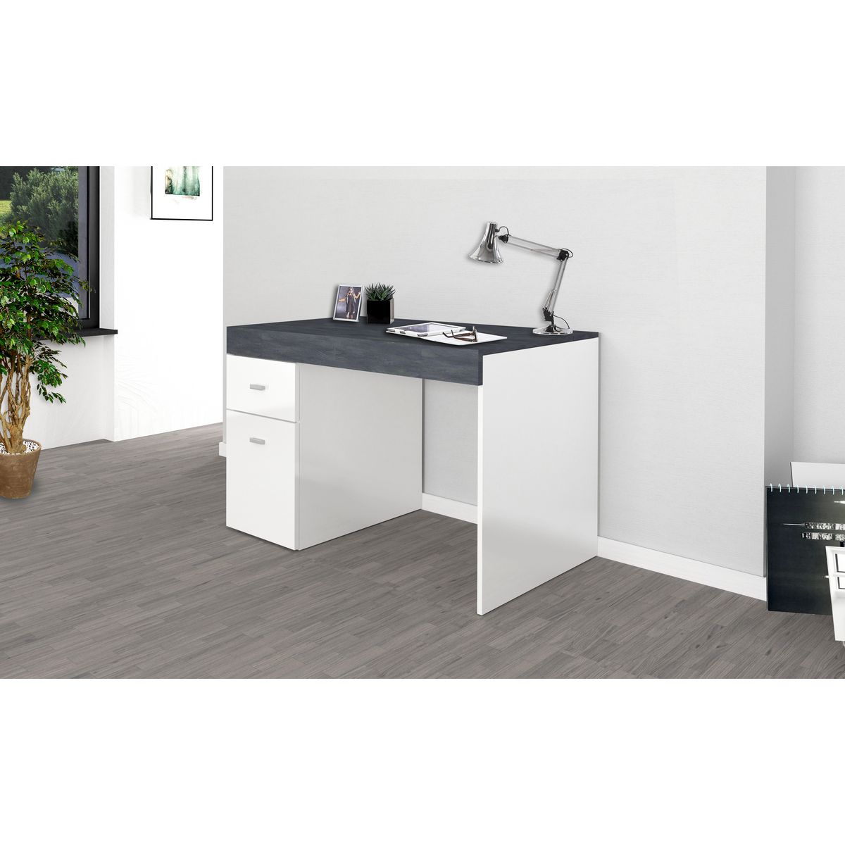 Bureau 1 porte 1 tiroir avec plateau coulissant et rangement 100 cm TAVIANO