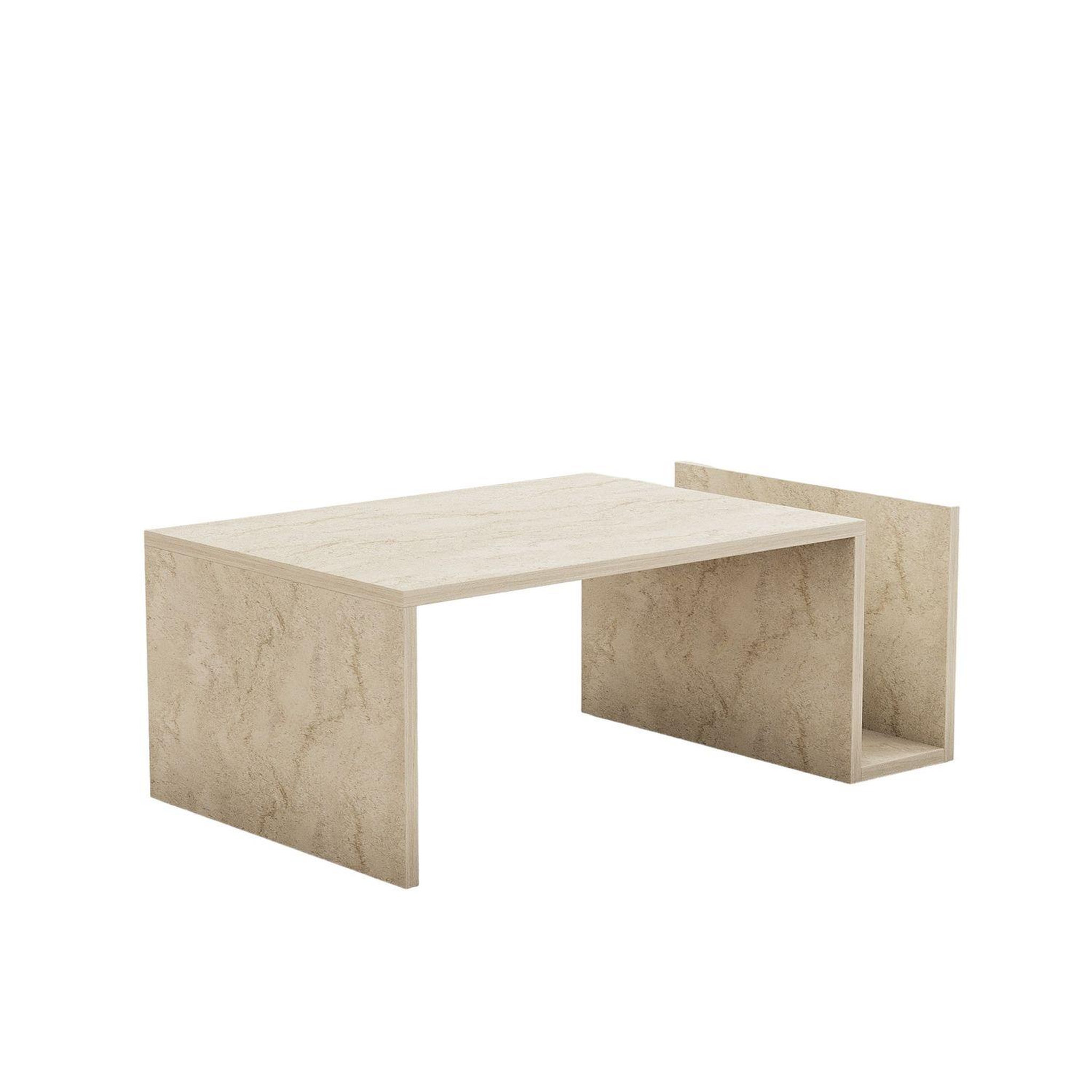 Voir la diapositive 4 : TOILINUX Table basse porte magazine effet travertin - beige
