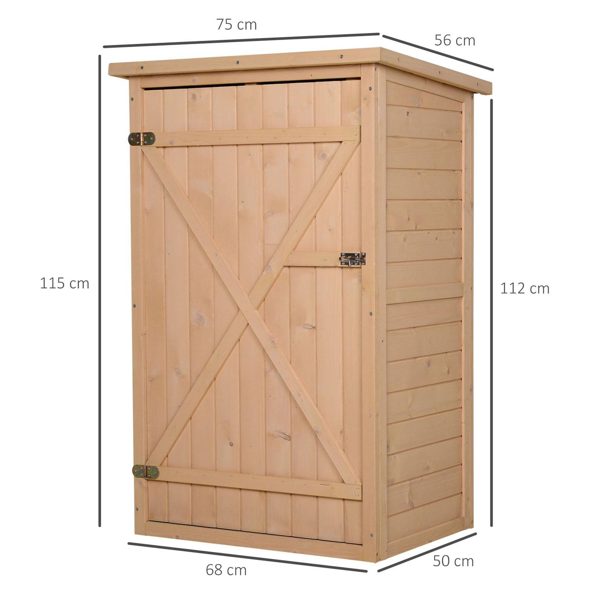 Voir la diapositive 3 : OUTSUNNY Armoire abri de jardin remise pour outils - grande porte verrouillable loquet - 2 étagères - toit bitumé incliné bois de sapin pré-huilé