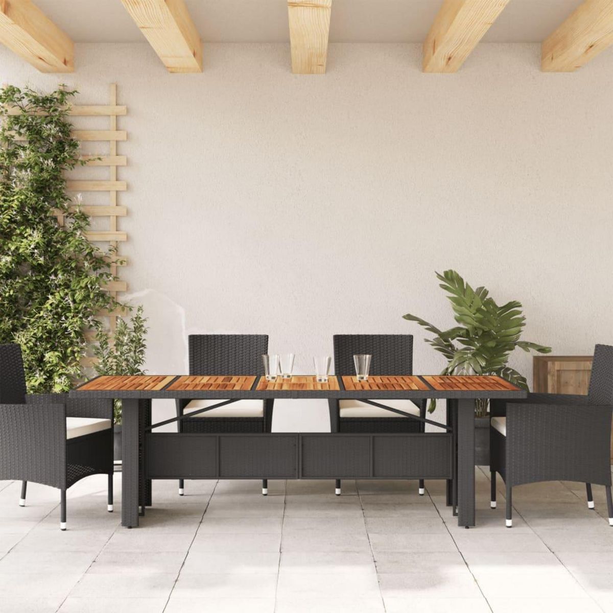 VIDAXL Table de jardin et dessus en bois d'acacia noir resine tressee