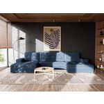 BEST MOBILIER Bastian - canapé panoramique en u 7 places convertible avec coffre en velours texturé. Coloris disponibles : Bleu, Vert, Gris, Noir, Beige, Orange