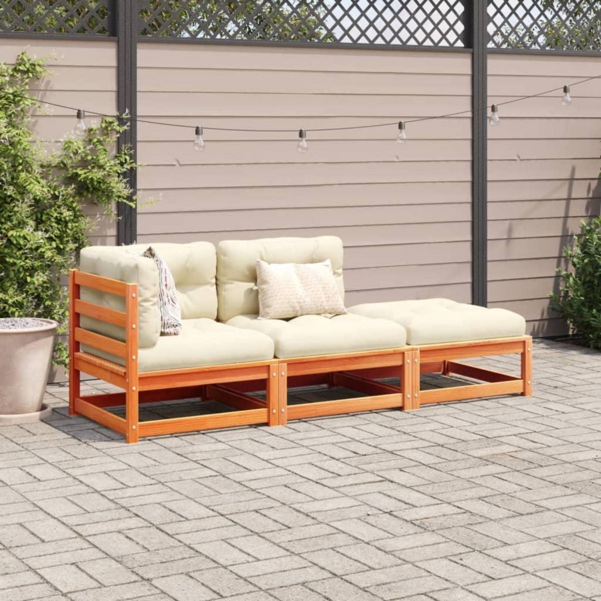 VIDAXL Salon de jardin 3 pcs avec coussins cire marron bois pin massif