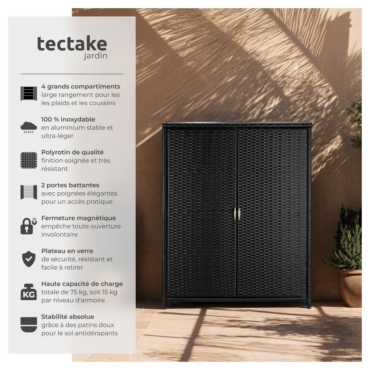 tectake Armoire de jardin avec structure en aluminium noir