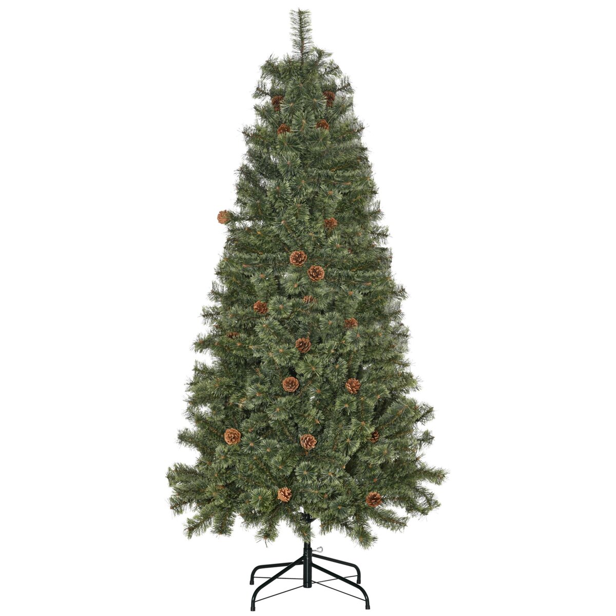 HOMCOM Sapin de Noël artificiel Ø 87 x 180H cm - 450 branches épines imitation Nordmann grand réalisme - 28 pommes de pin - métal PVC vert