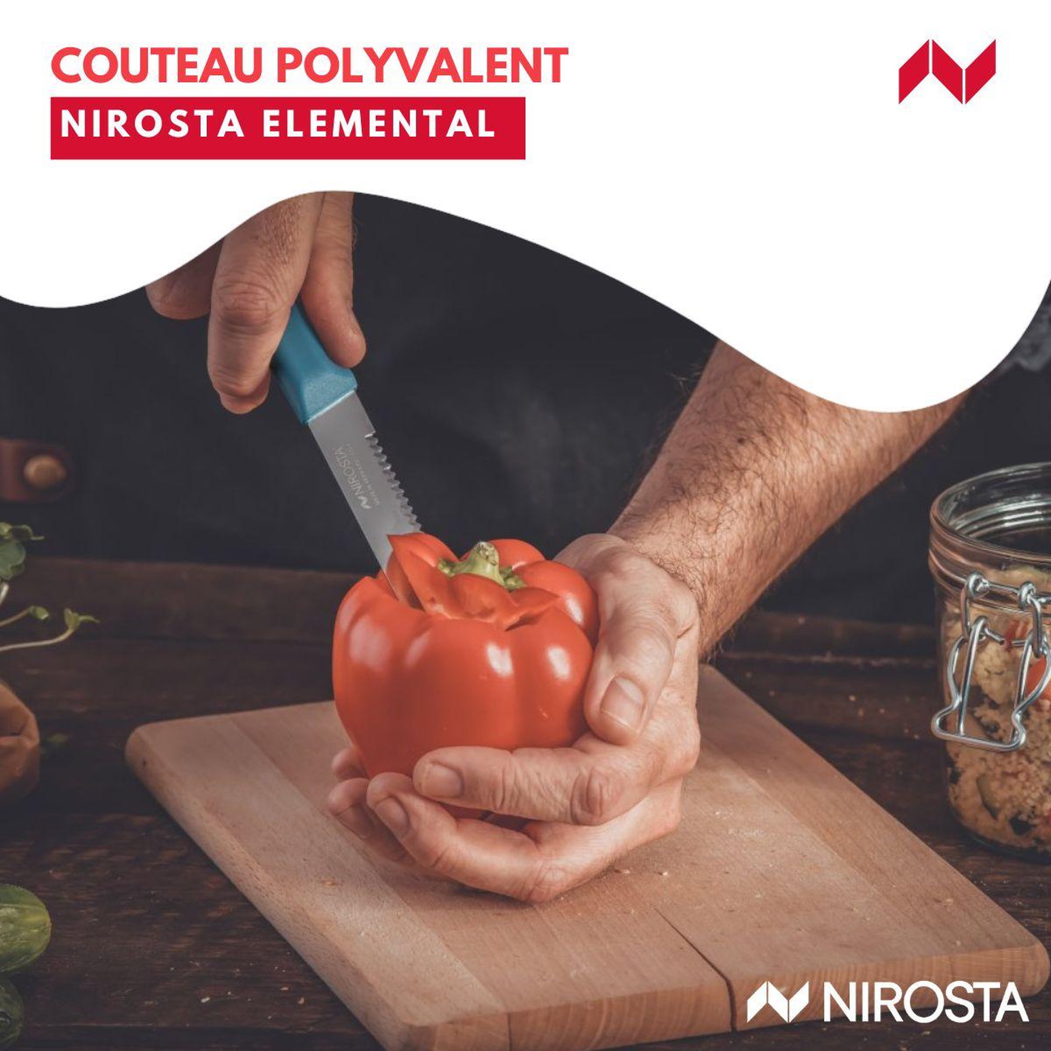 Voir la diapositive 2 : NIROSTA Couteau de cuisine lame crantée 21,5 cm Nirosta Elemental