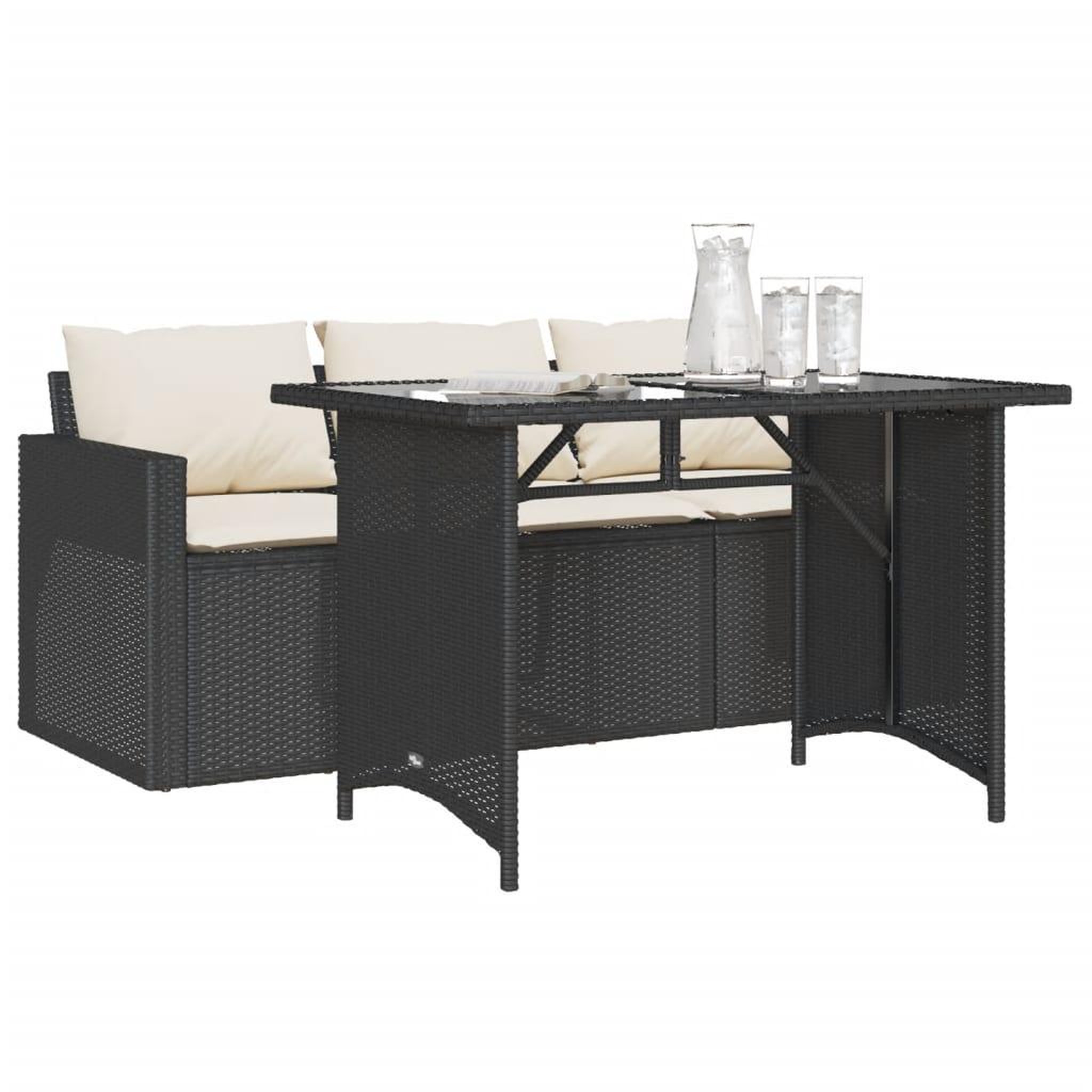 Voir la diapositive 3 : VIDAXL Ensemble a manger de jardin coussins 2pcs noir resine tressee