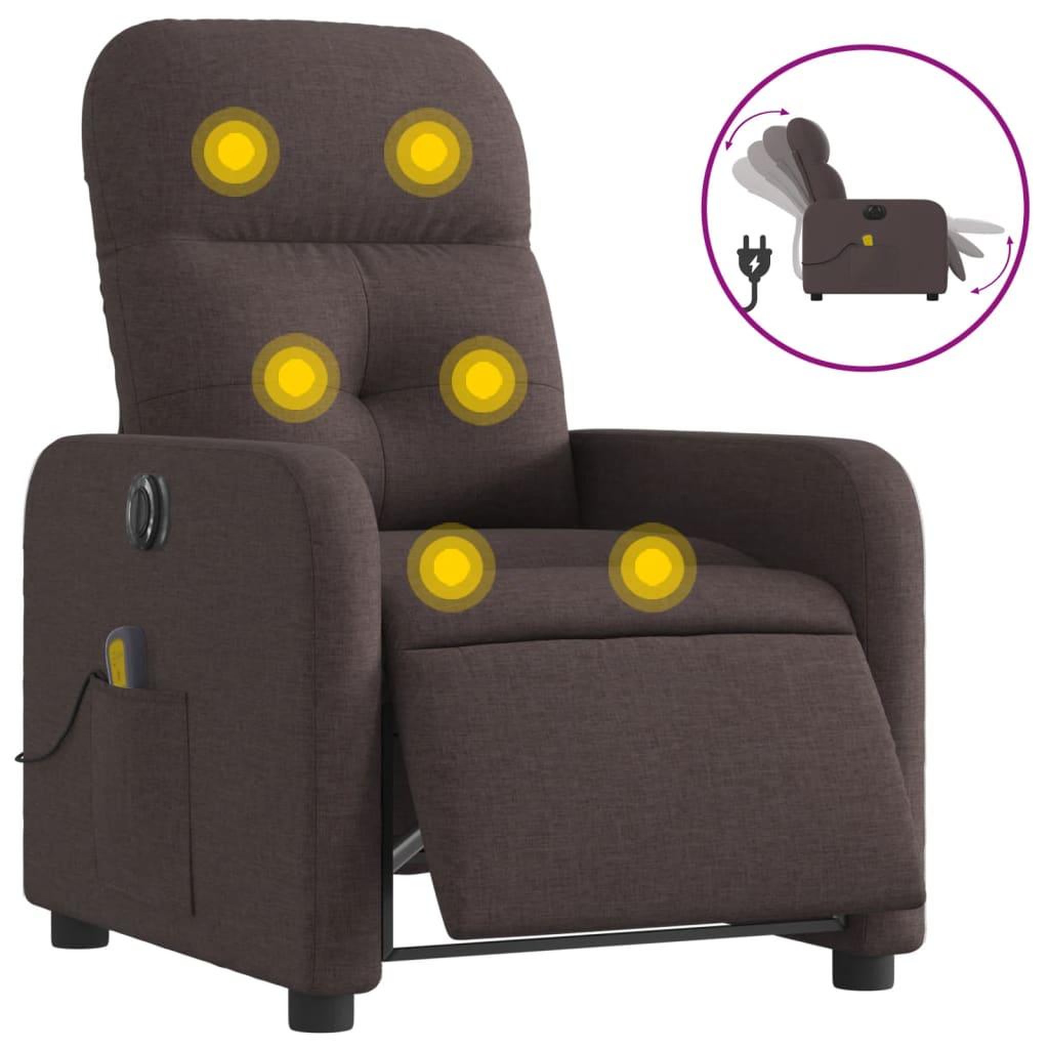 Voir la diapositive 2 : VIDAXL Fauteuil de massage inclinable electrique Marron fonce Tissu