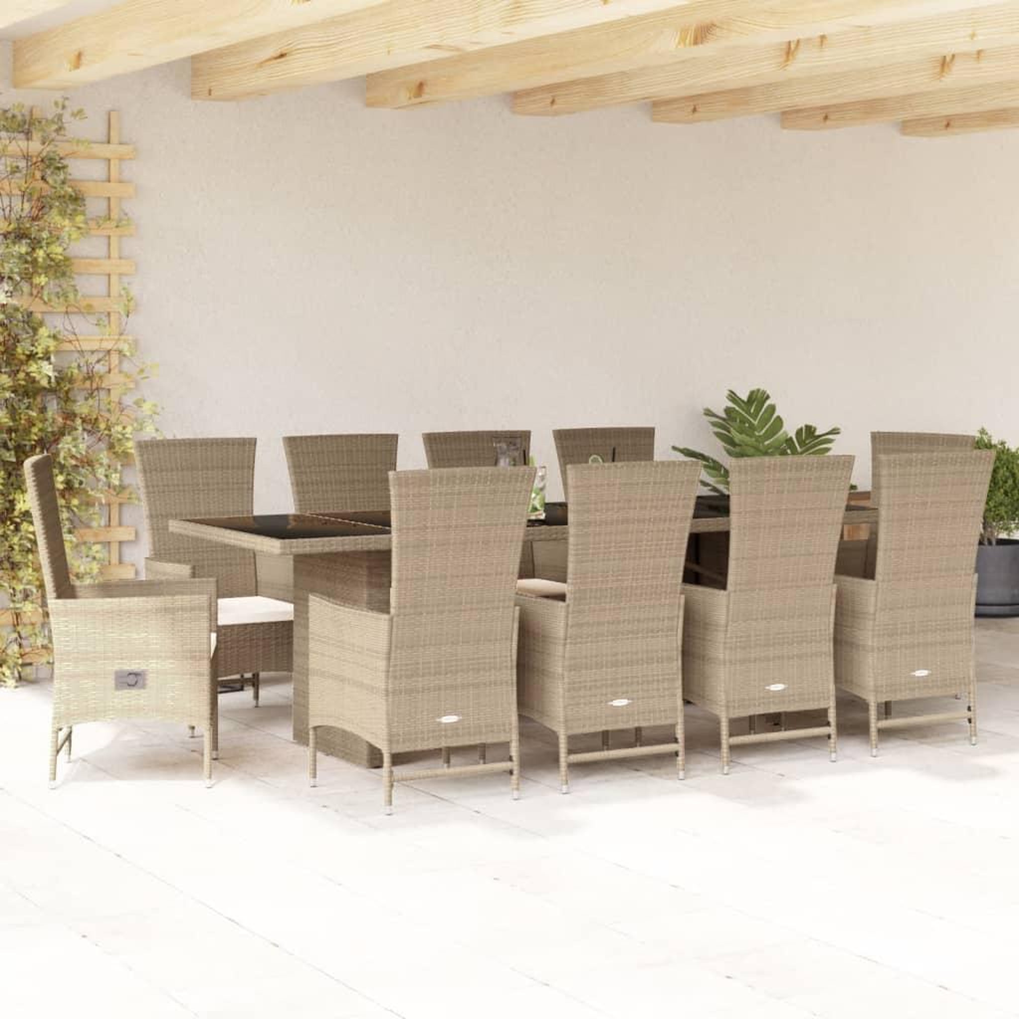 VIDAXL Ensemble a manger de jardin et coussins 11 pcs beige poly rotin