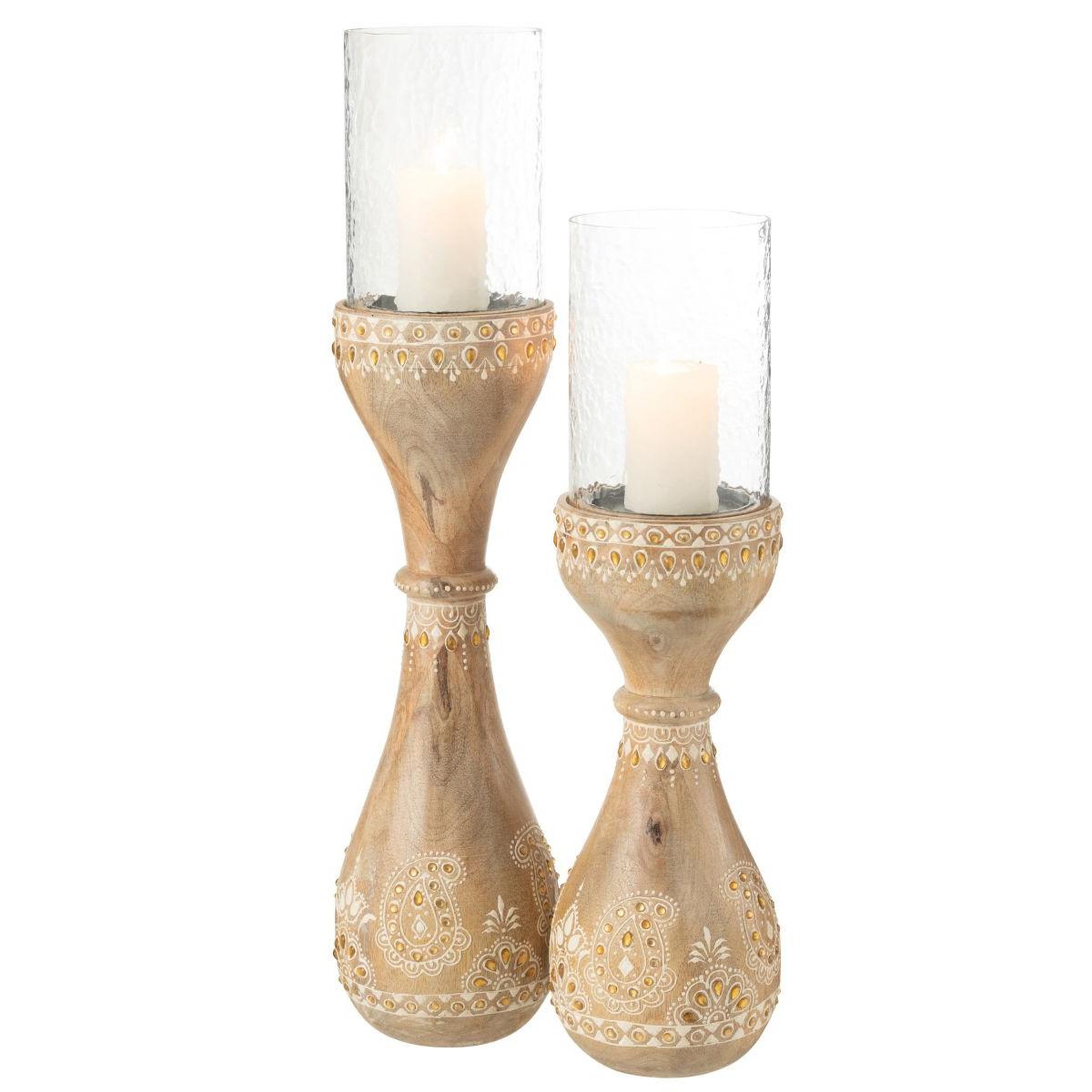 Voir la diapositive 4 : J-LINE Photophore en bois  perle du sahara  56cm naturel
