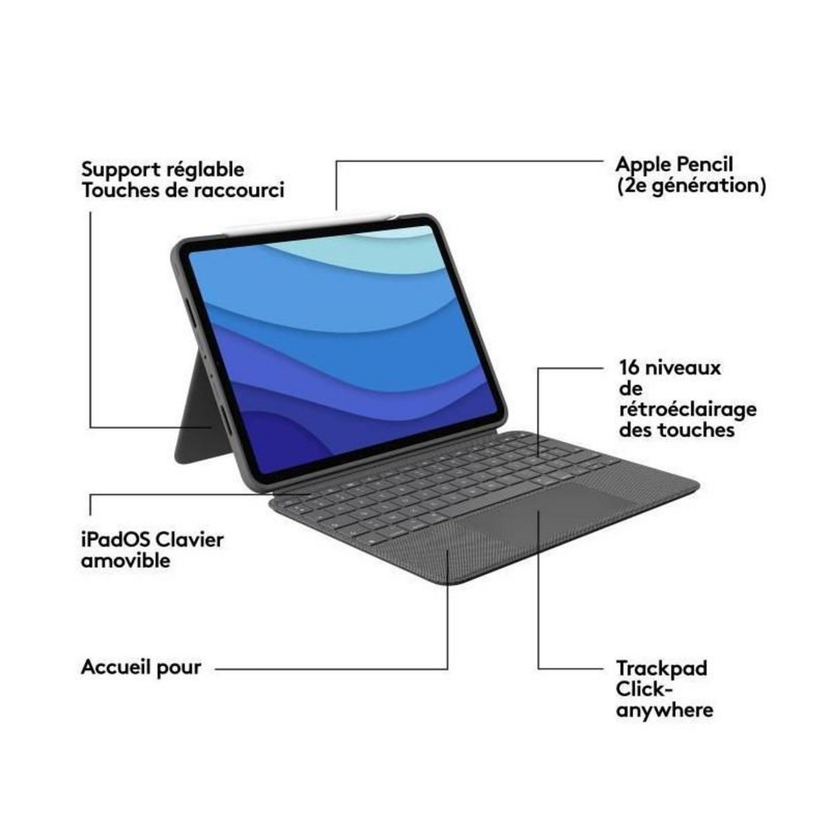 Logitech Clavier et etui - Tablette - Logitech - COMBO TOUCH IPAD PRO 11 - APPLE