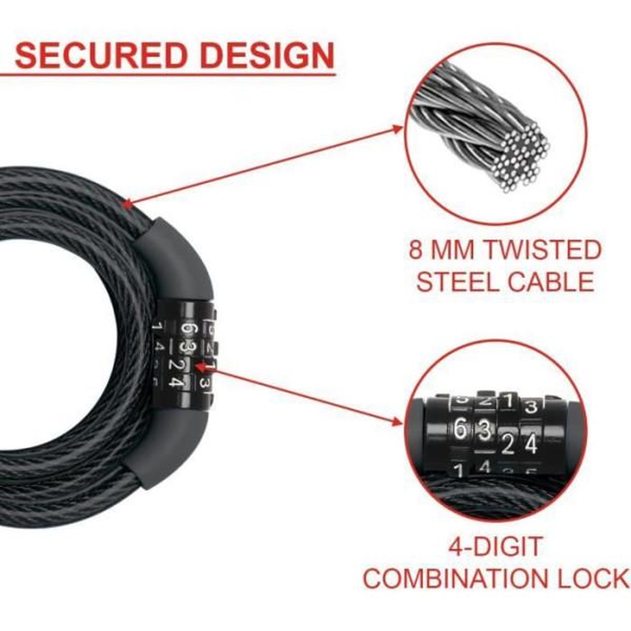 Voir la diapositive 3 : Master lock MASTER LOCK Cable Antivol Vélo - 1,2 m câble