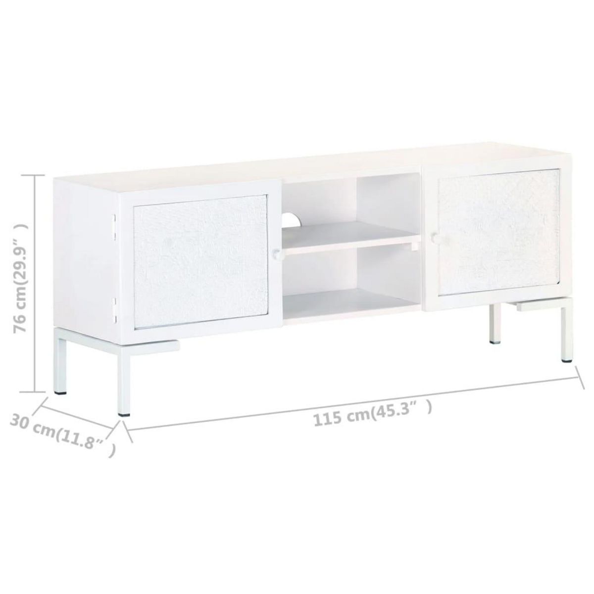 VIDAXL Meuble TV Blanc 115x30x46 cm Bois massif de manguier