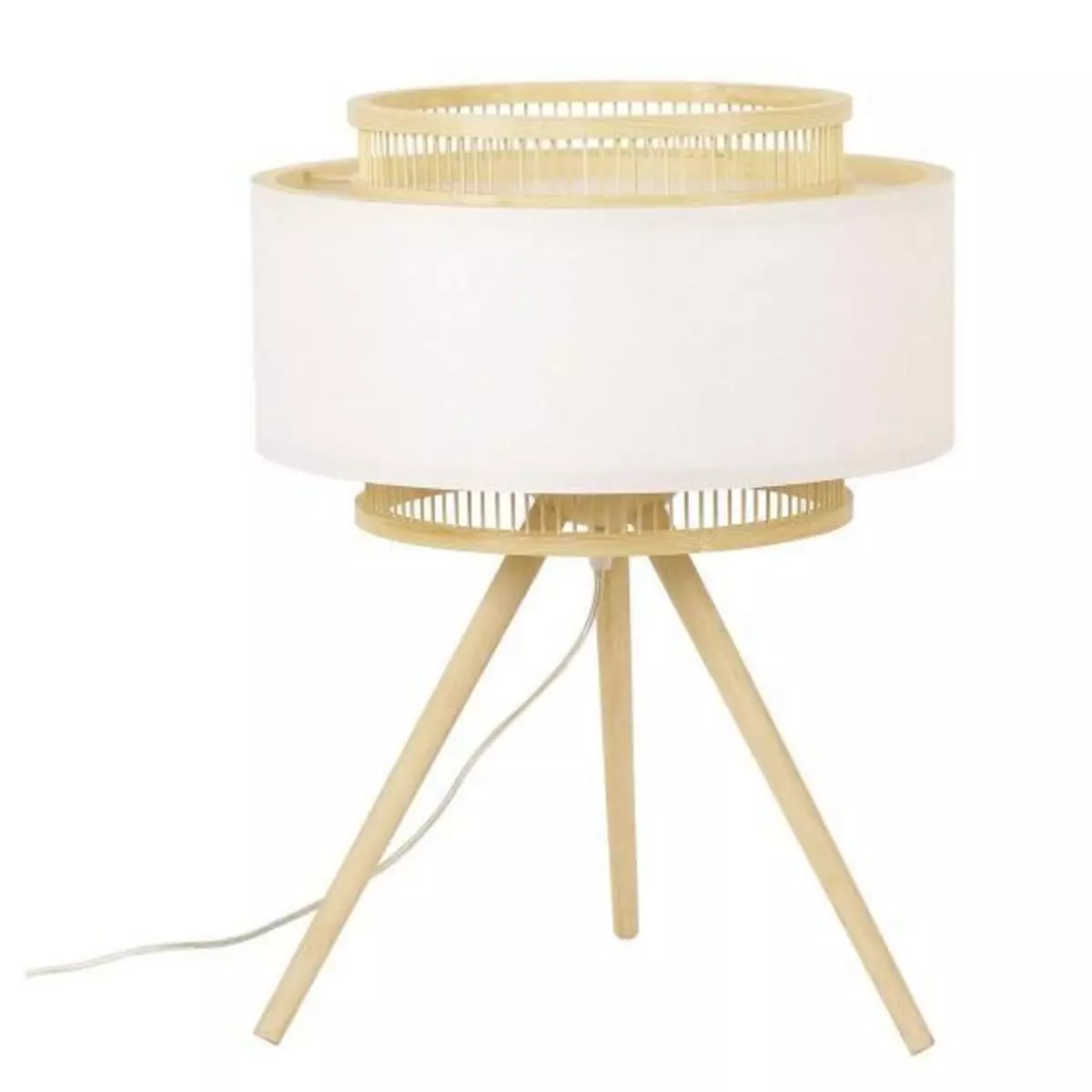 MARKET24 Lampe de bureau DKD Home Decor Marron Polyester Blanc Bambou (36 x 36 x 48 cm)