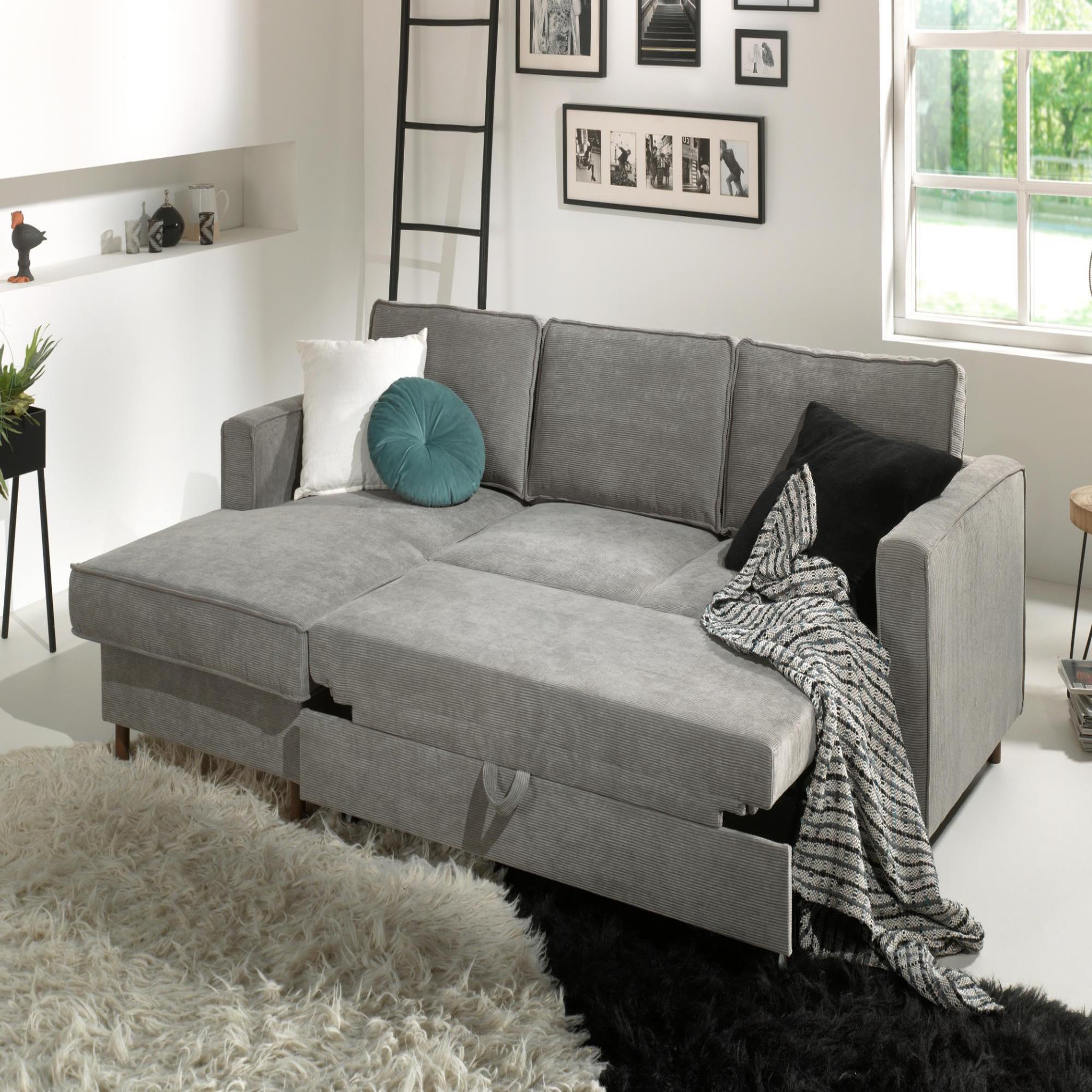 Voir la diapositive 2 : BEST MOBILIER Jake - canapé d'angle gauche - convertible avec coffre - 4 places - en velours côtelé