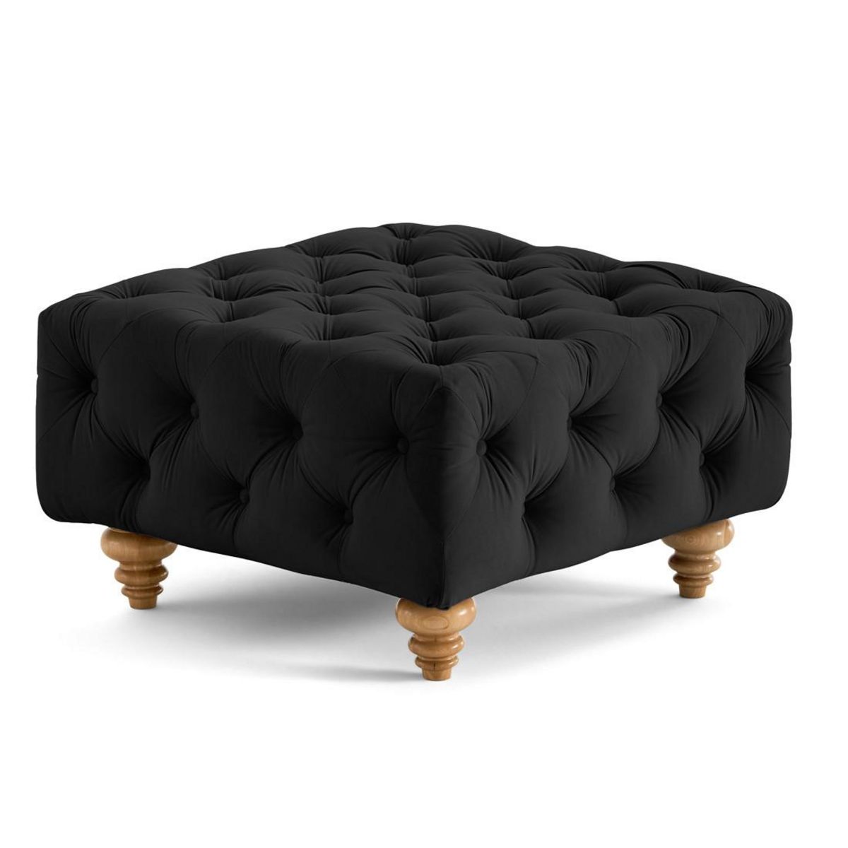 LISA DESIGN Walter - pouf chesterfield en velours - pieds bois