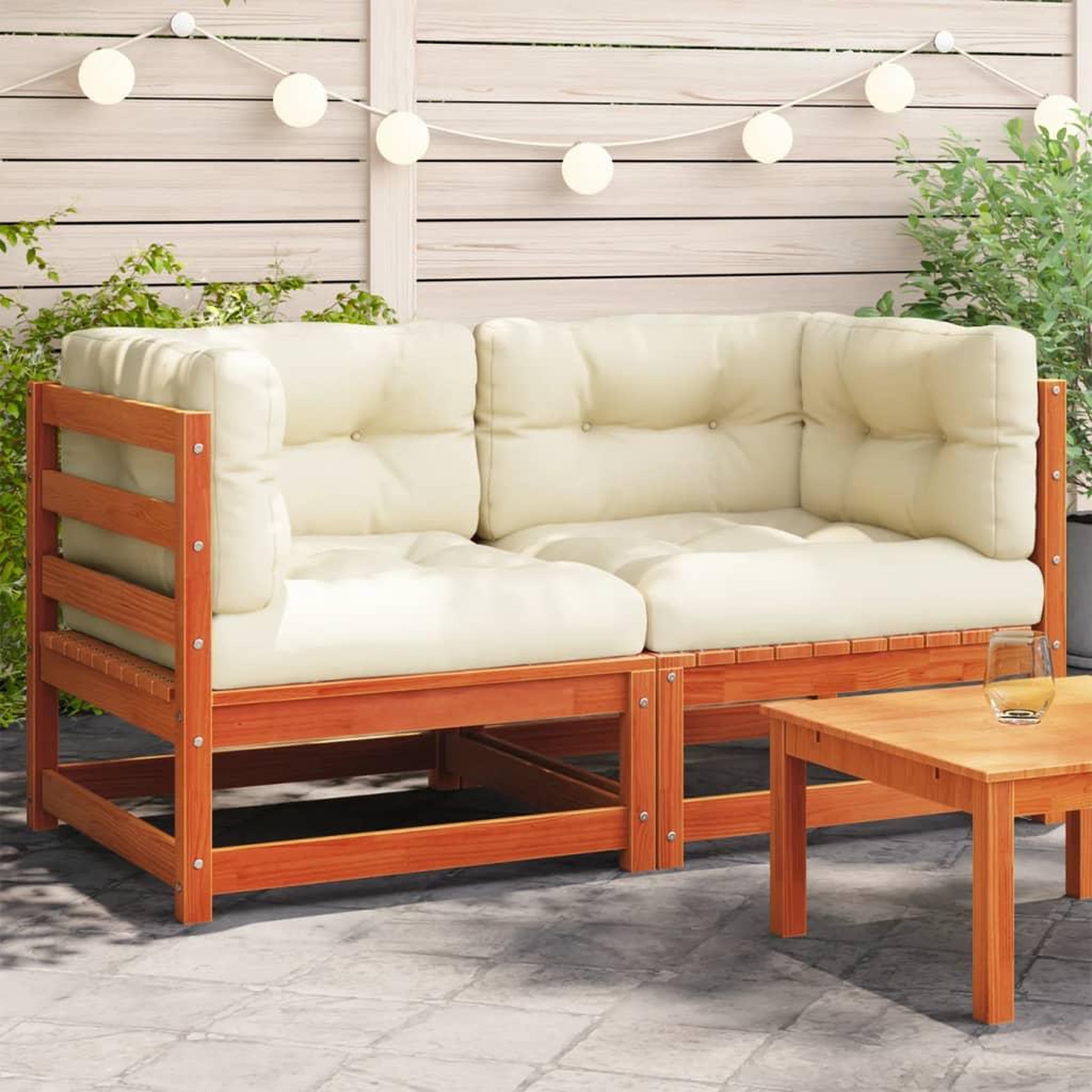 VIDAXL Canapes d'angle de jardin coussins 2 pcs cire marron pin massif