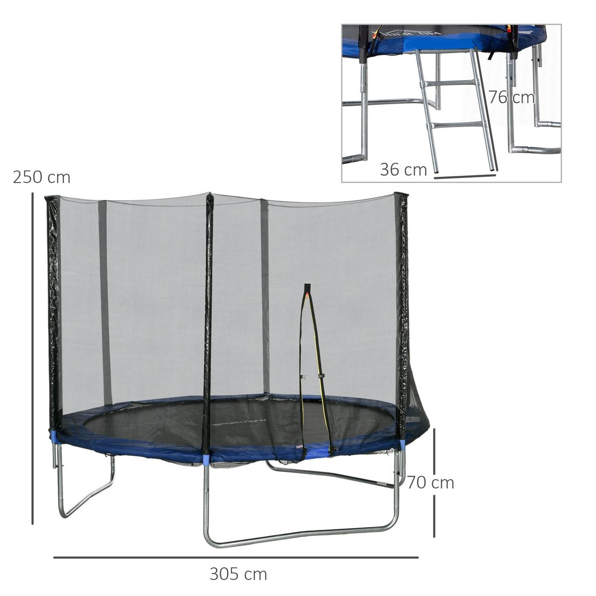 HOMCOM Trampoline d'extérieur Ø 305 cm avec filet de sécurité, poteaux rembourrés et échelle