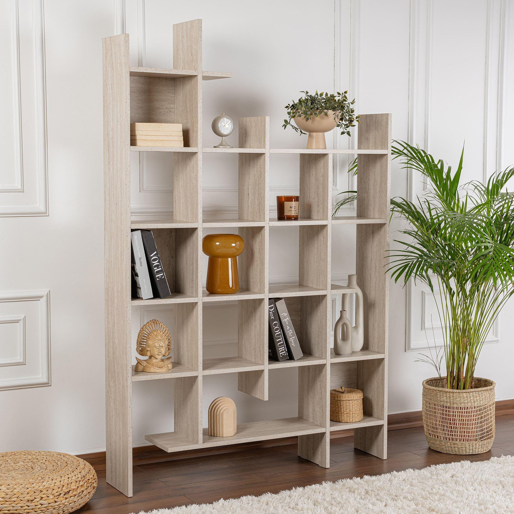 Voir la diapositive 2 : Habitat et Jardin Bibliothèque en bois  manco  - 122 x 25 x 188 cm - travertin