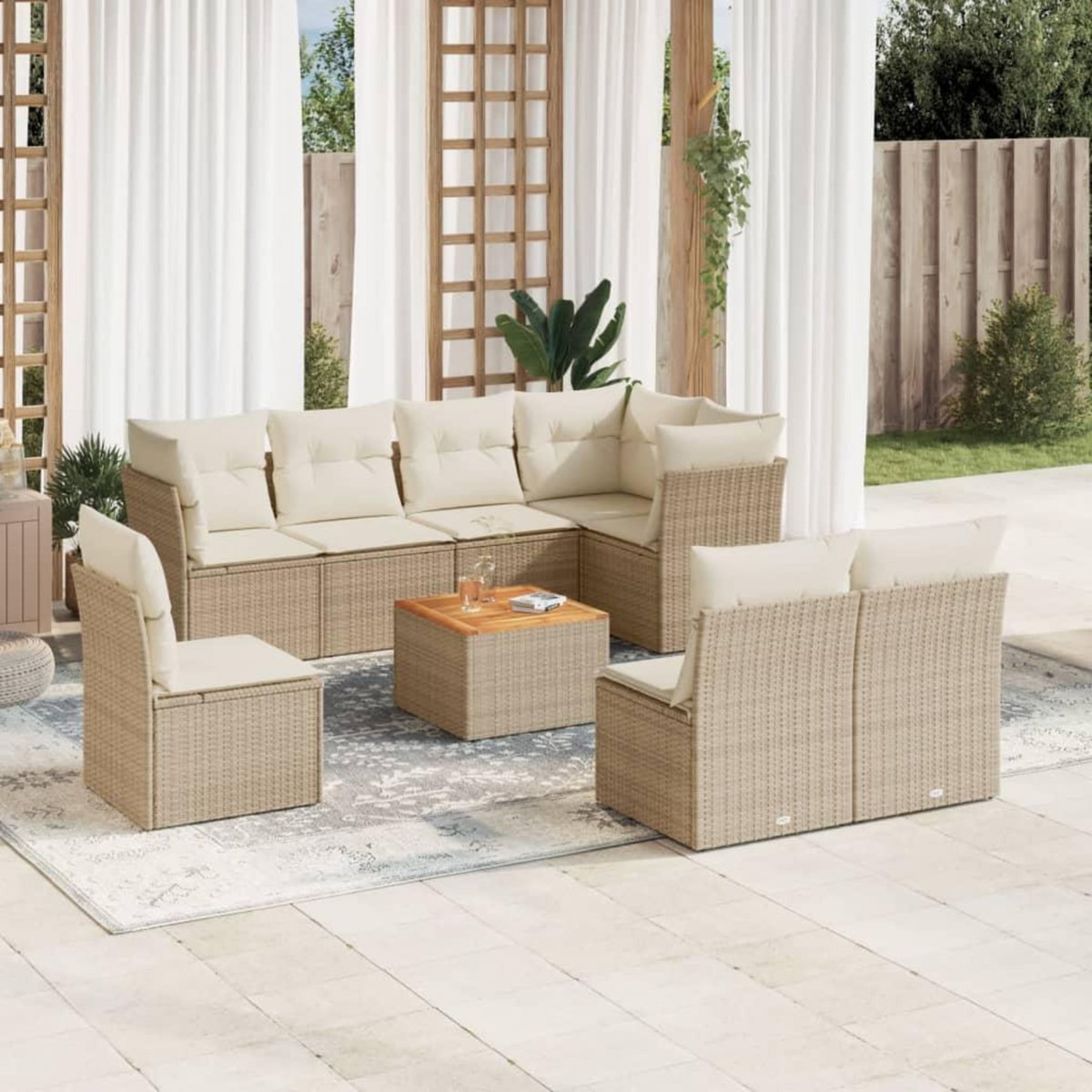 VIDAXL Salon de jardin avec coussins 9 pcs beige resine tressee