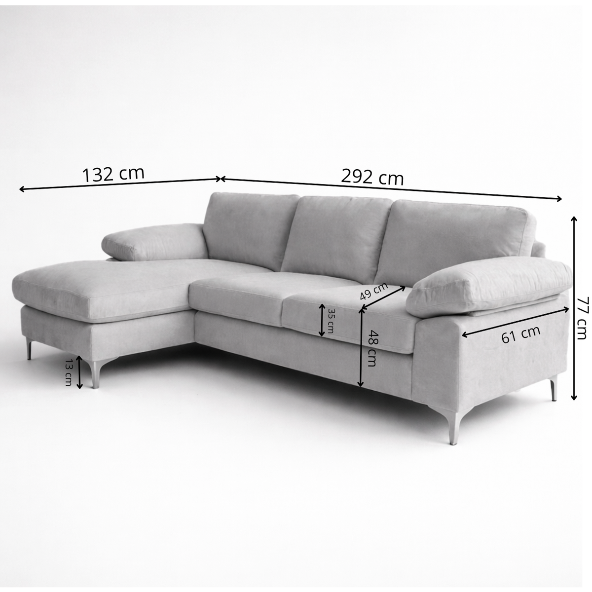 CONCEPT USINE Canapé d'angle gauche 4-5 places en velours gris GALWAY