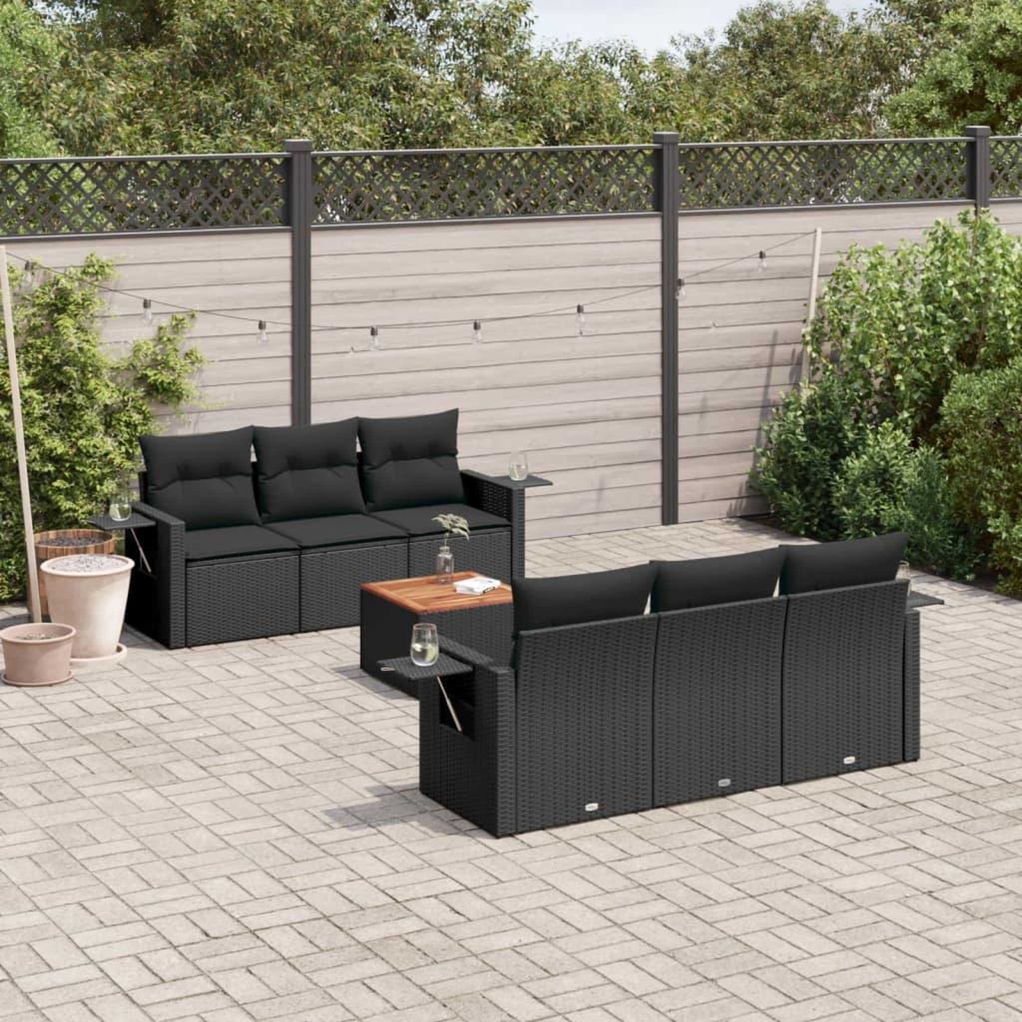 VIDAXL Salon de jardin 7 pcs avec coussins noir resine tressee