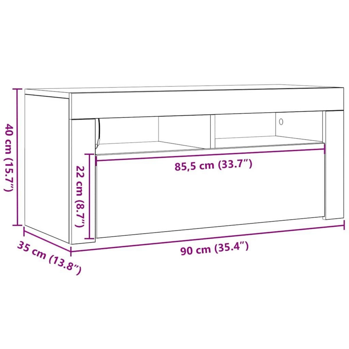 VIDAXL Meuble TV avec lumieres LED Chene fume 90x35x40 cm