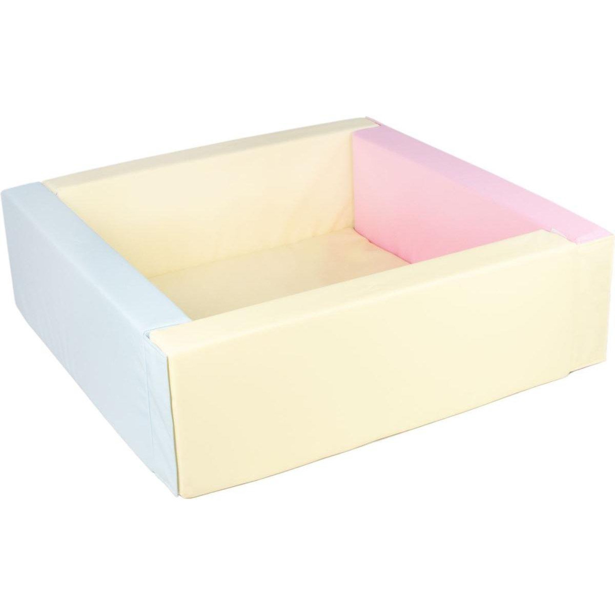 Voir la diapositive 2 : VELINDA Piscine à balles carrée en cuir artificiel, sans balles — rose, bleu, jaune (pastel)