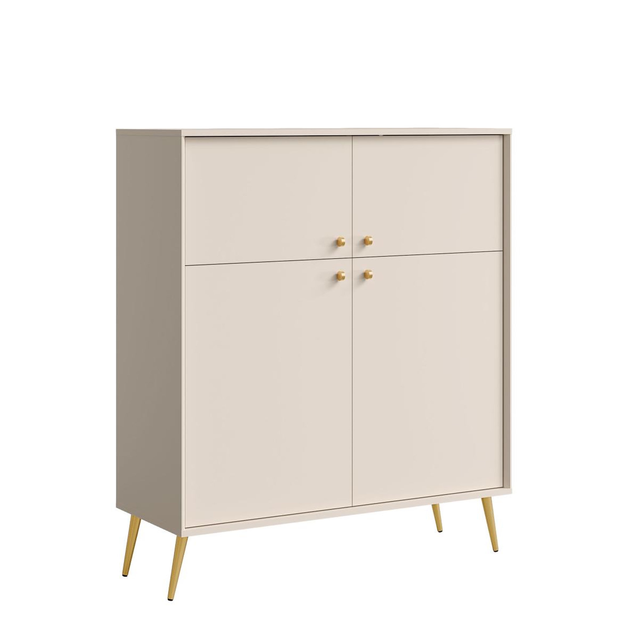 JLC KREATION Buffet haut moderne 4 portes beige et pied doré ezia