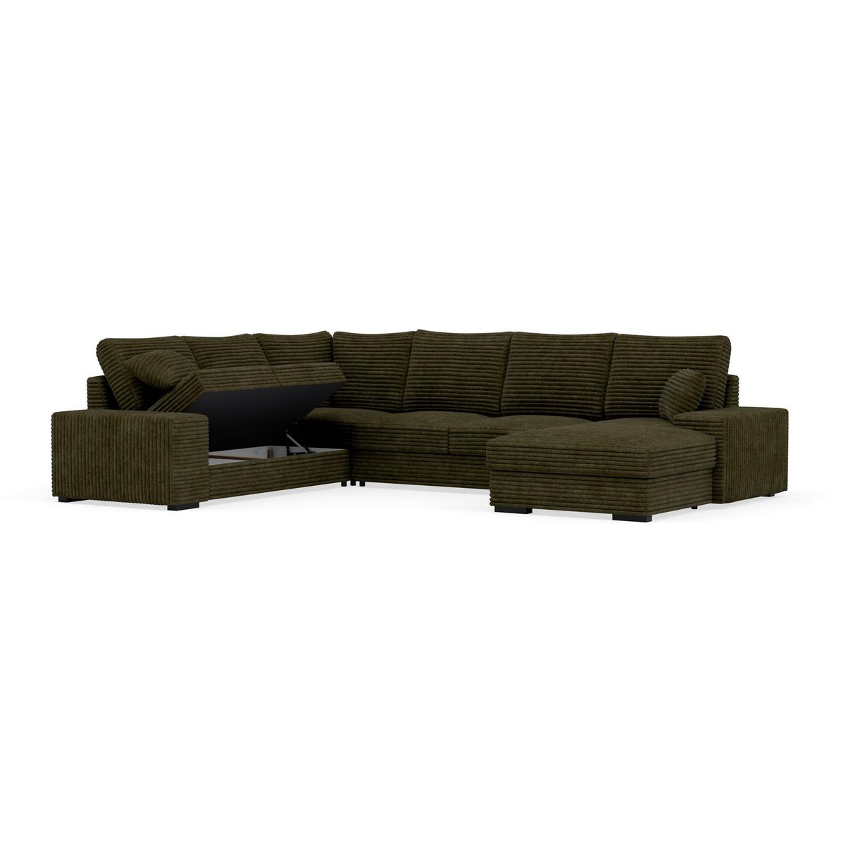 BEST MOBILIER Lorie - canapé panoramique d'angle gauche 7 places convertible en velours côtelé grosse côte avec coffre